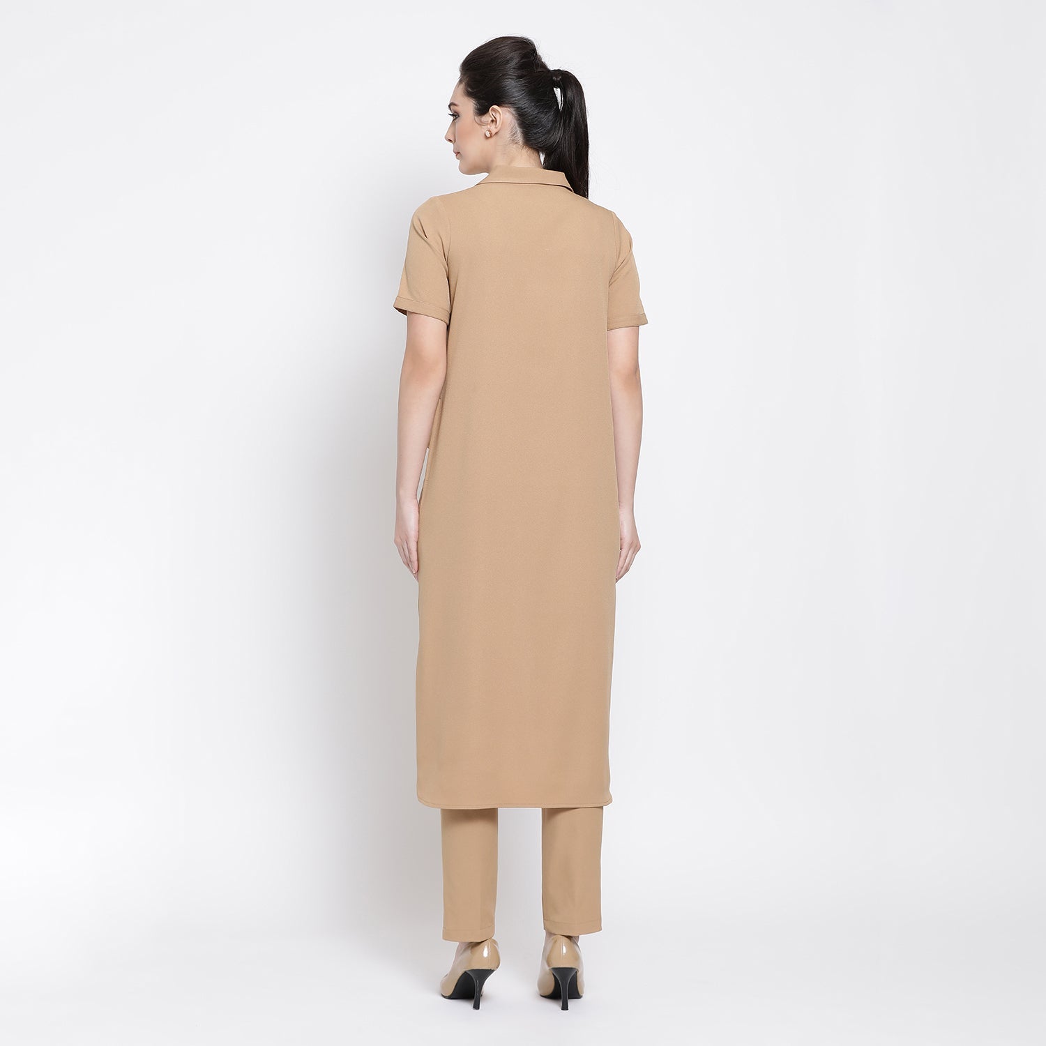 Beige Asymmetric Shirt for Women-3