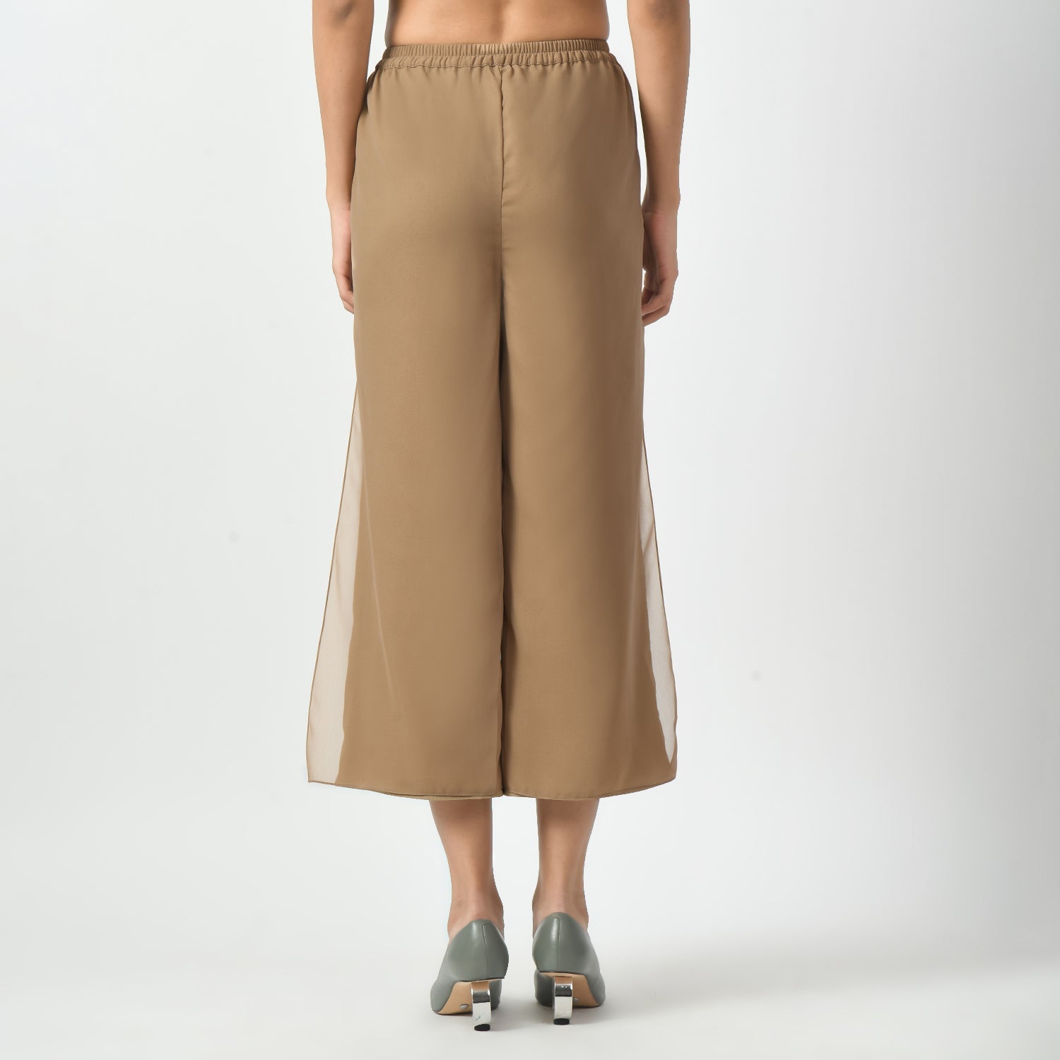 Beige Crepe Georgette Plazzo for Women-4