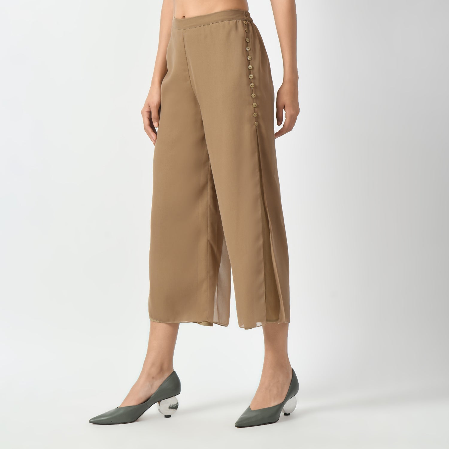 Beige Crepe Georgette Plazzo for Women-5