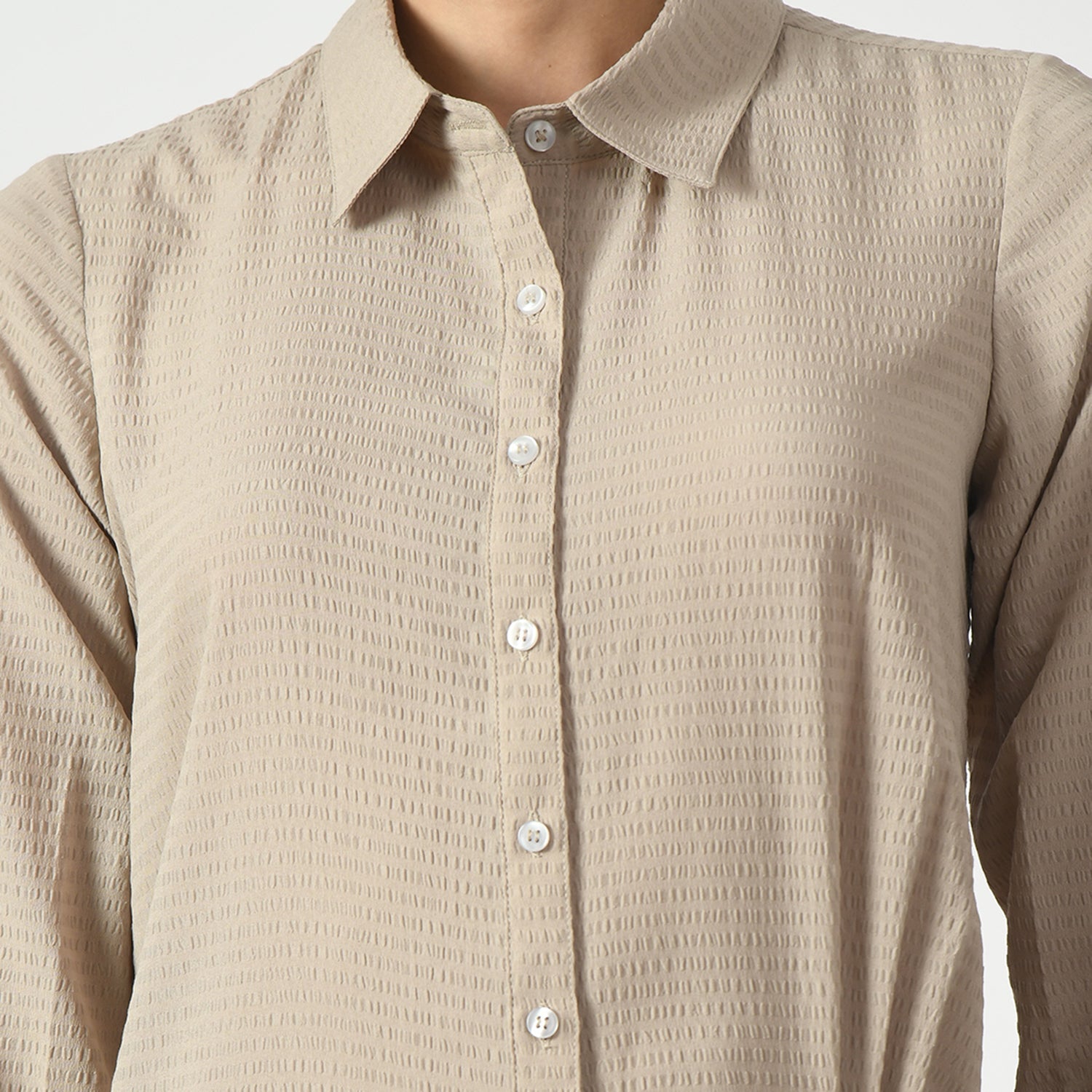 Beige Line Texture Long Tunic for Women -3