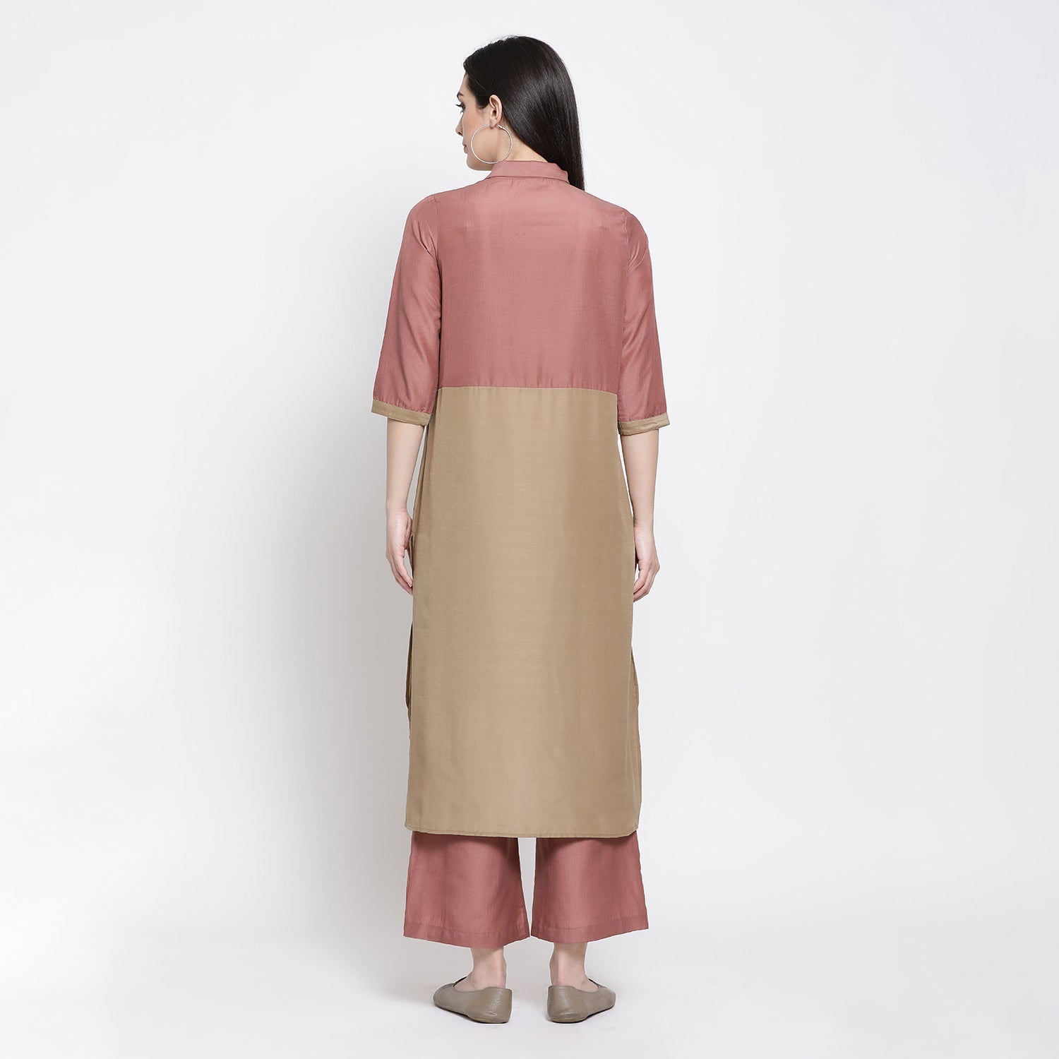 Beige & Peach Long Shirt for Women-3