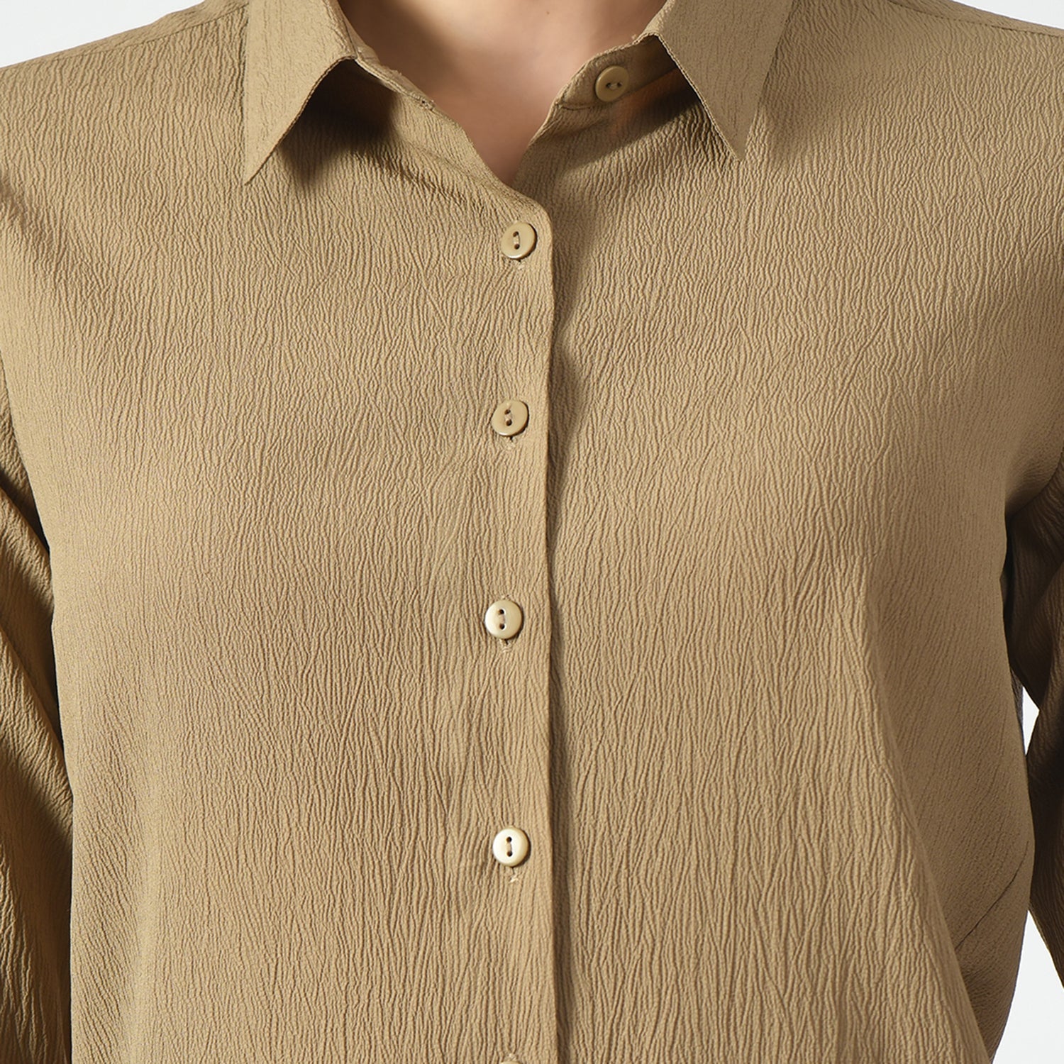 Beige Texture Shirt With Overlap Cuff, texture shirts , overlap cuff shirts, professional shirts for women , office-ready shirts, lightweight formal shirt , casual cotton shirts for office