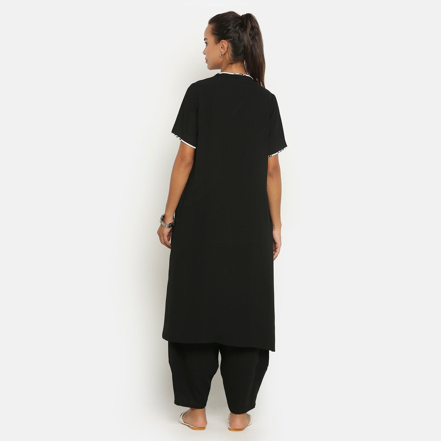 Black Jacket with Asymmetric Neck & Pocket for Women-4