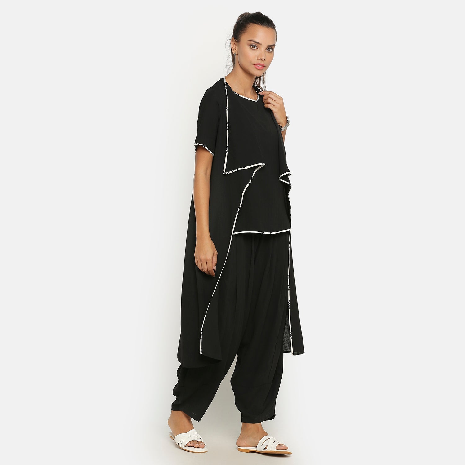 Black Jacket with Asymmetric Neck & Pocket for Women-2