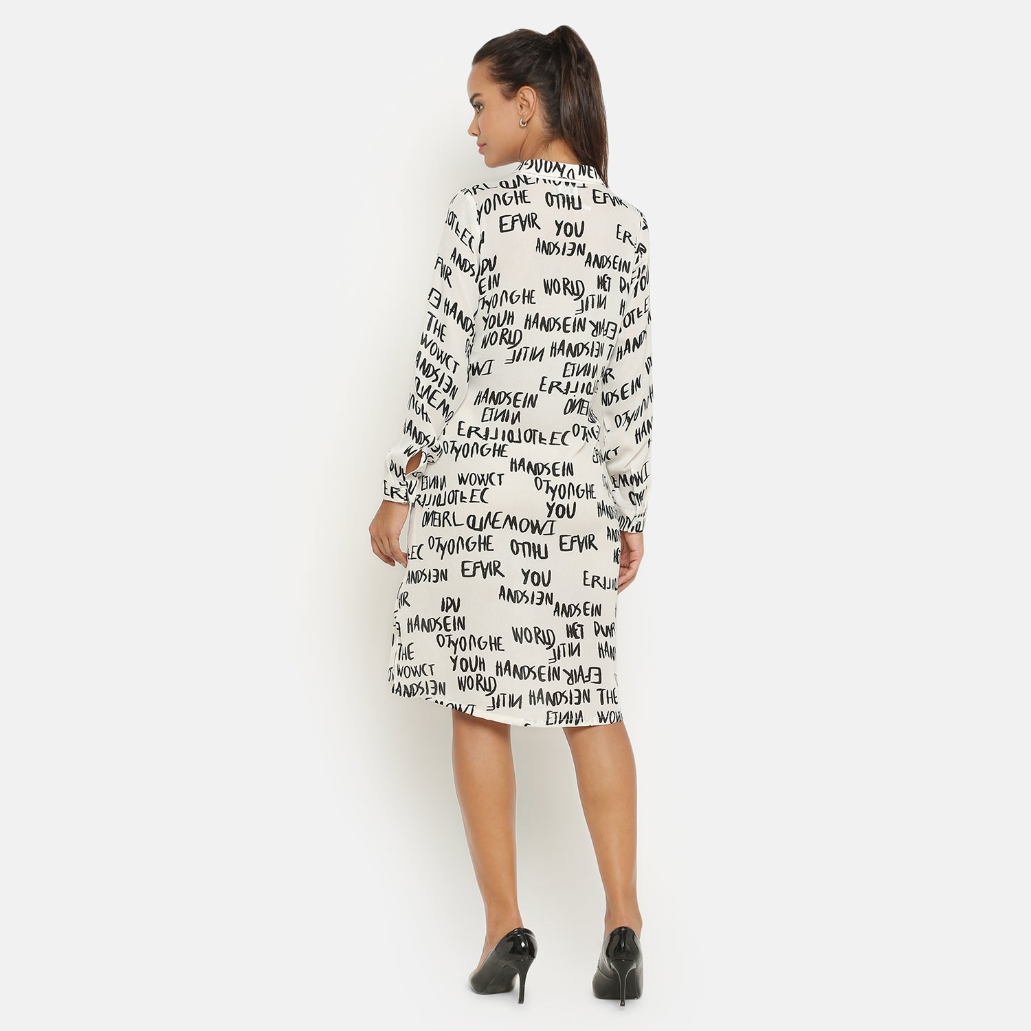 Black & White Printed Tunic, Chic Tunics for Office Wear - Modern Elegance Redefined