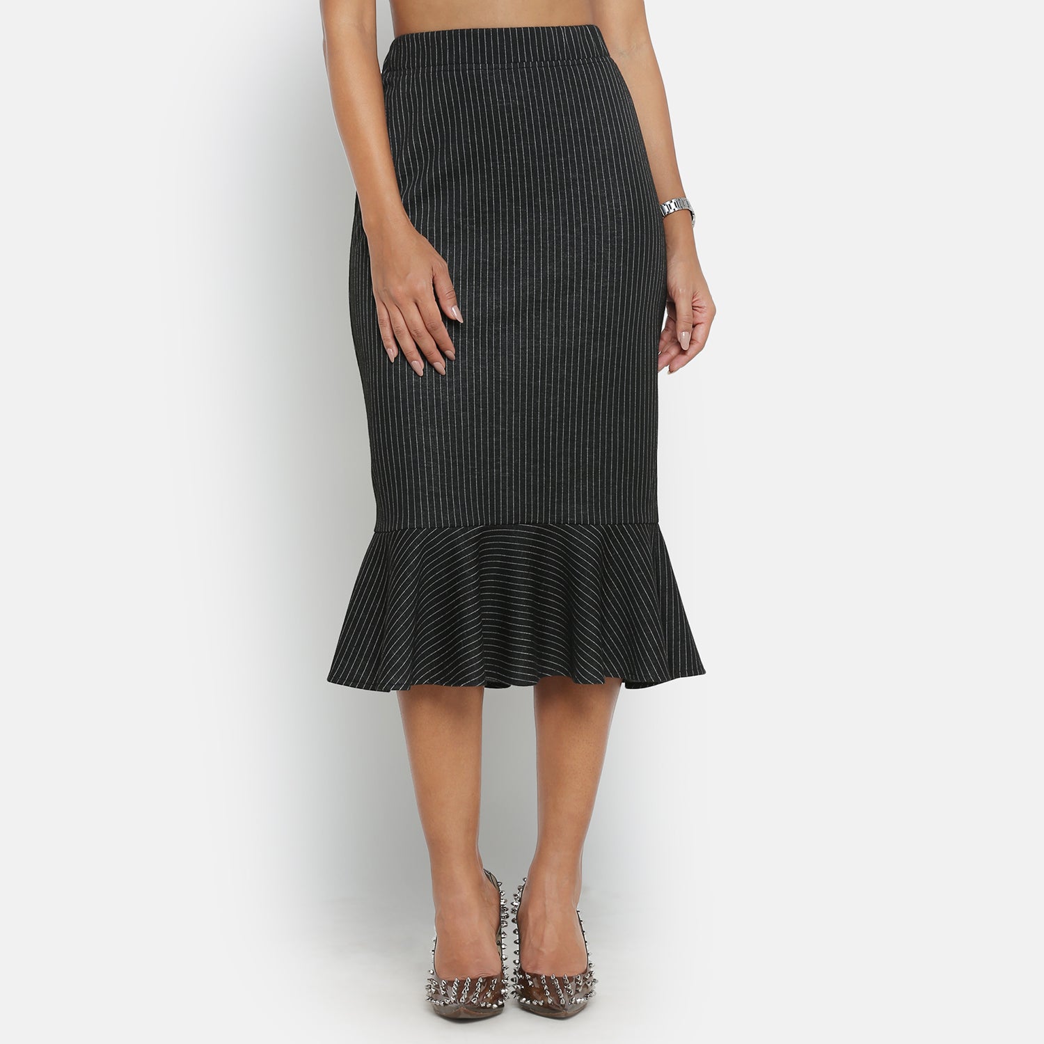 Black and White Line Skirt With Frill, frocks for women
indian designer skirts?