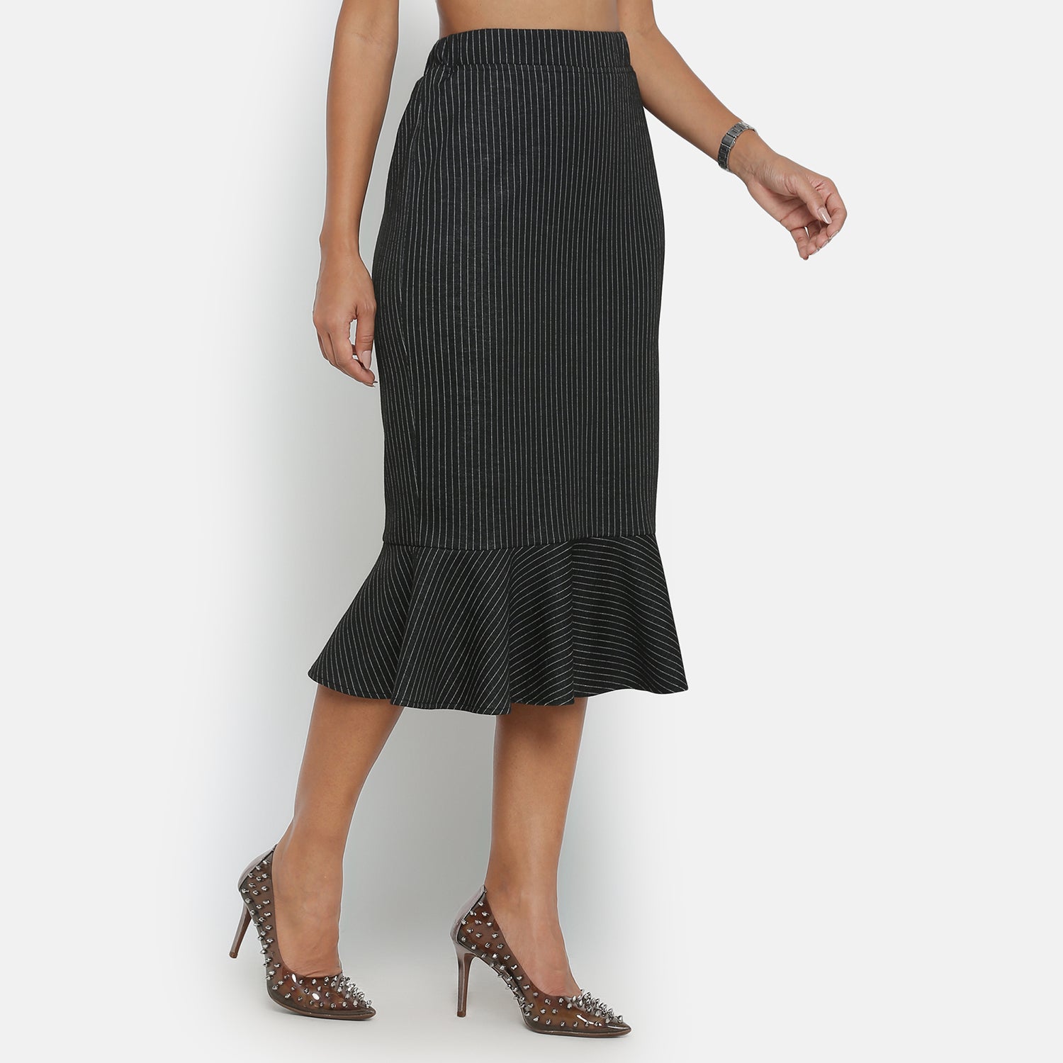 Black and White Line Skirt With Frill, frocks for women
indian designer skirts?