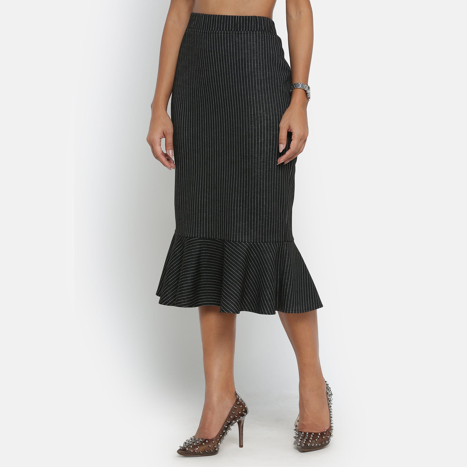 Black and White Line Skirt With Frill, frocks for women
indian designer skirts?