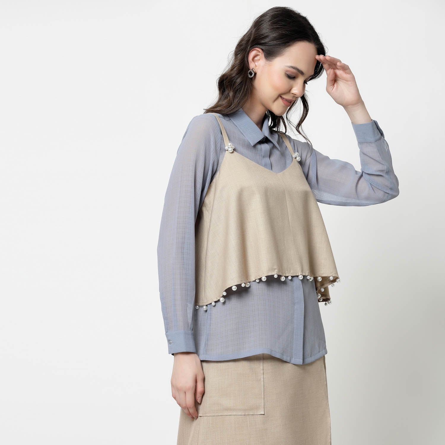 Blue Georgette Shirt for Women-2