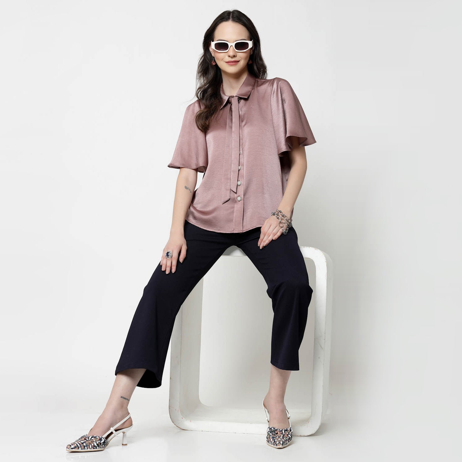Blue Lycra Bell Bottom Pant, formal pants, loose pants for women