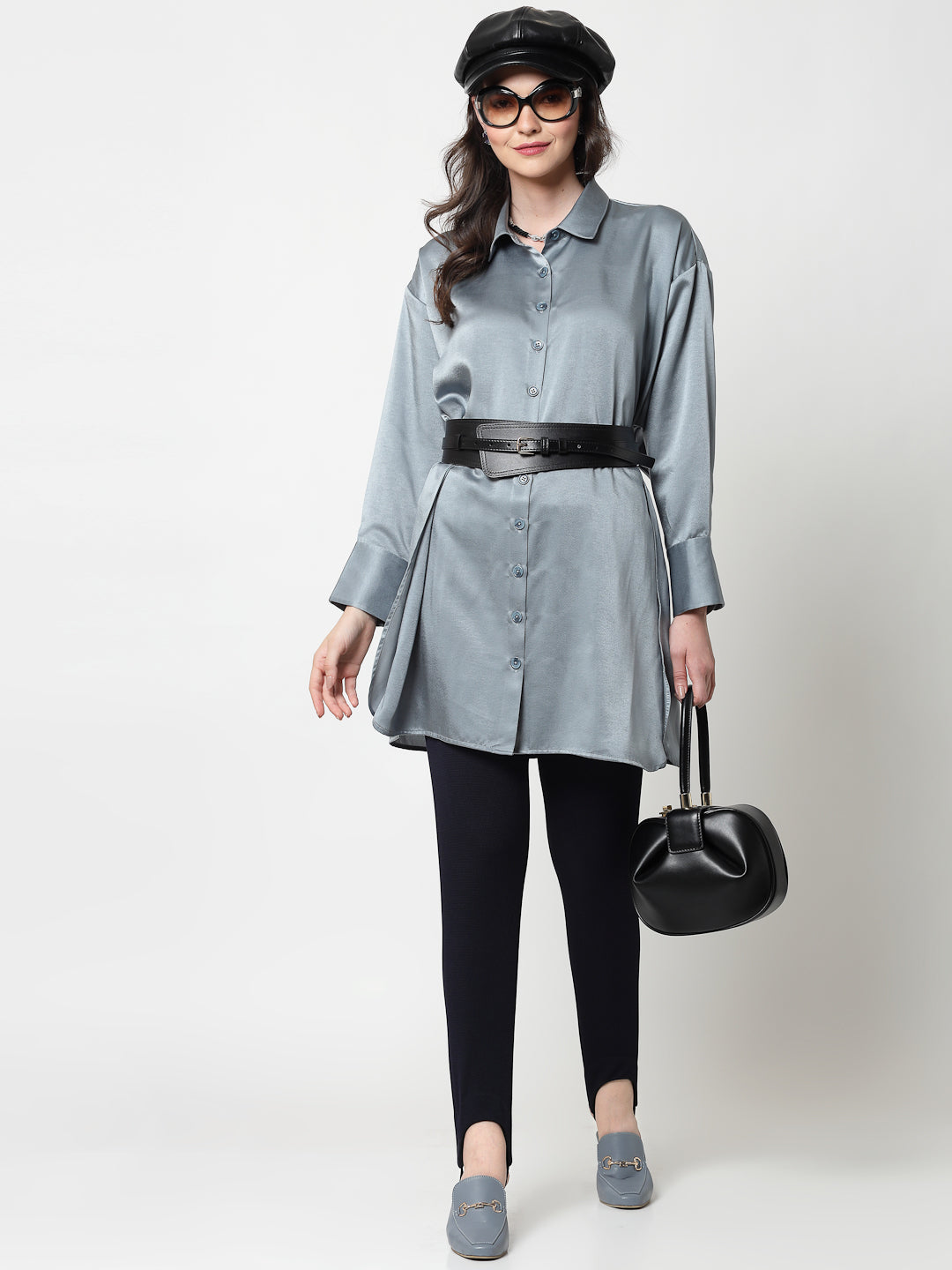 Bluish Grey Satin Oversize Long Shirt,womens formal shirts
cotton shirts for women
Ofiice shirts for women