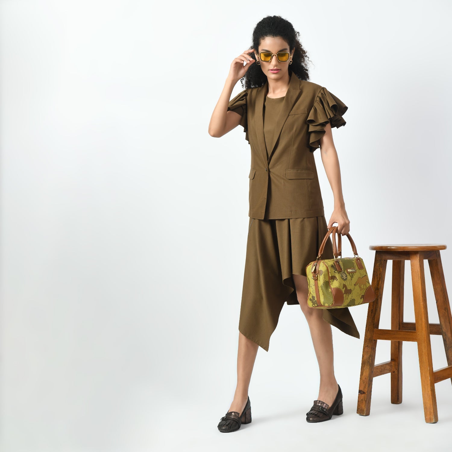 Brown Jacket with Frill Sleeves for Women-6