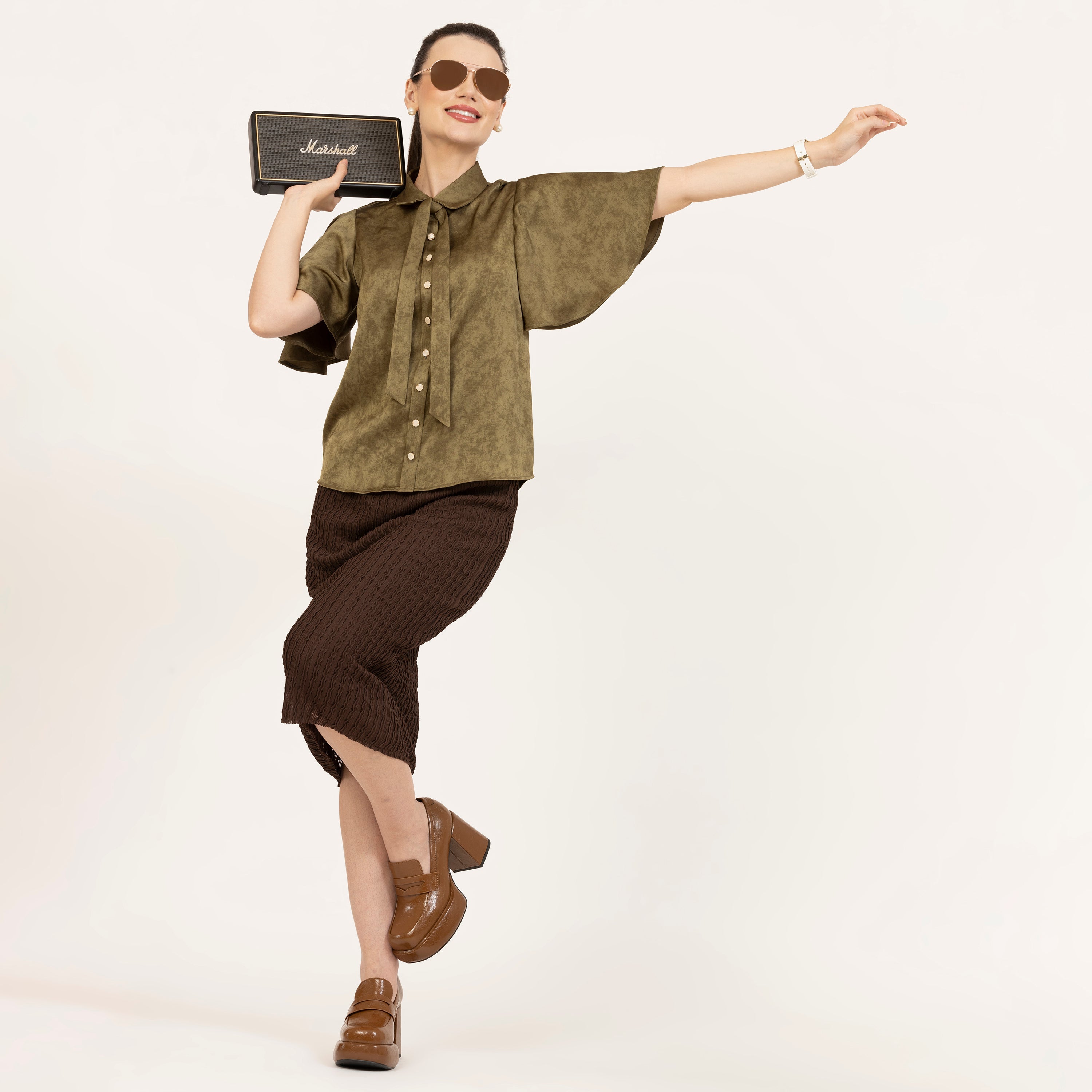 Brown Lycra Textured Skirt, Elegant Office Skirts for Women, Classic Skirt Styles for the Office, brown colour lycra skirts, brown skirts for women, Formal skirts for women professionals in India