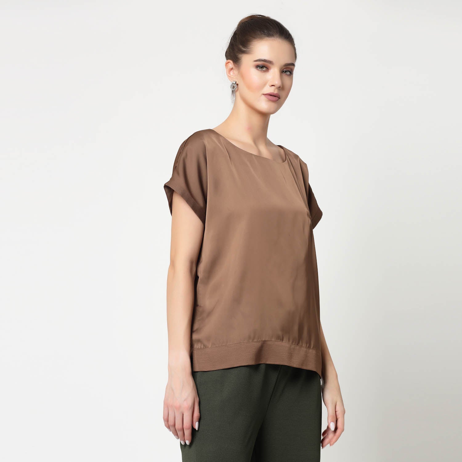 Brown Top With Quilting & Pocket, formal tops for women