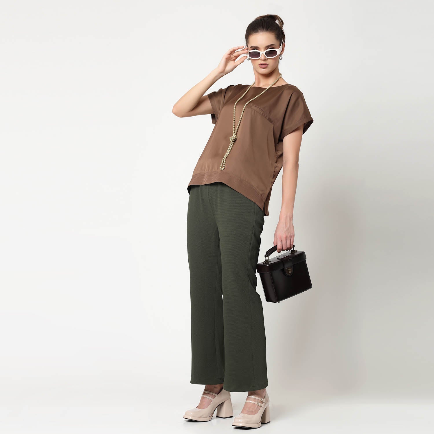 Brown Top With Quilting & Pocket, formal tops for women