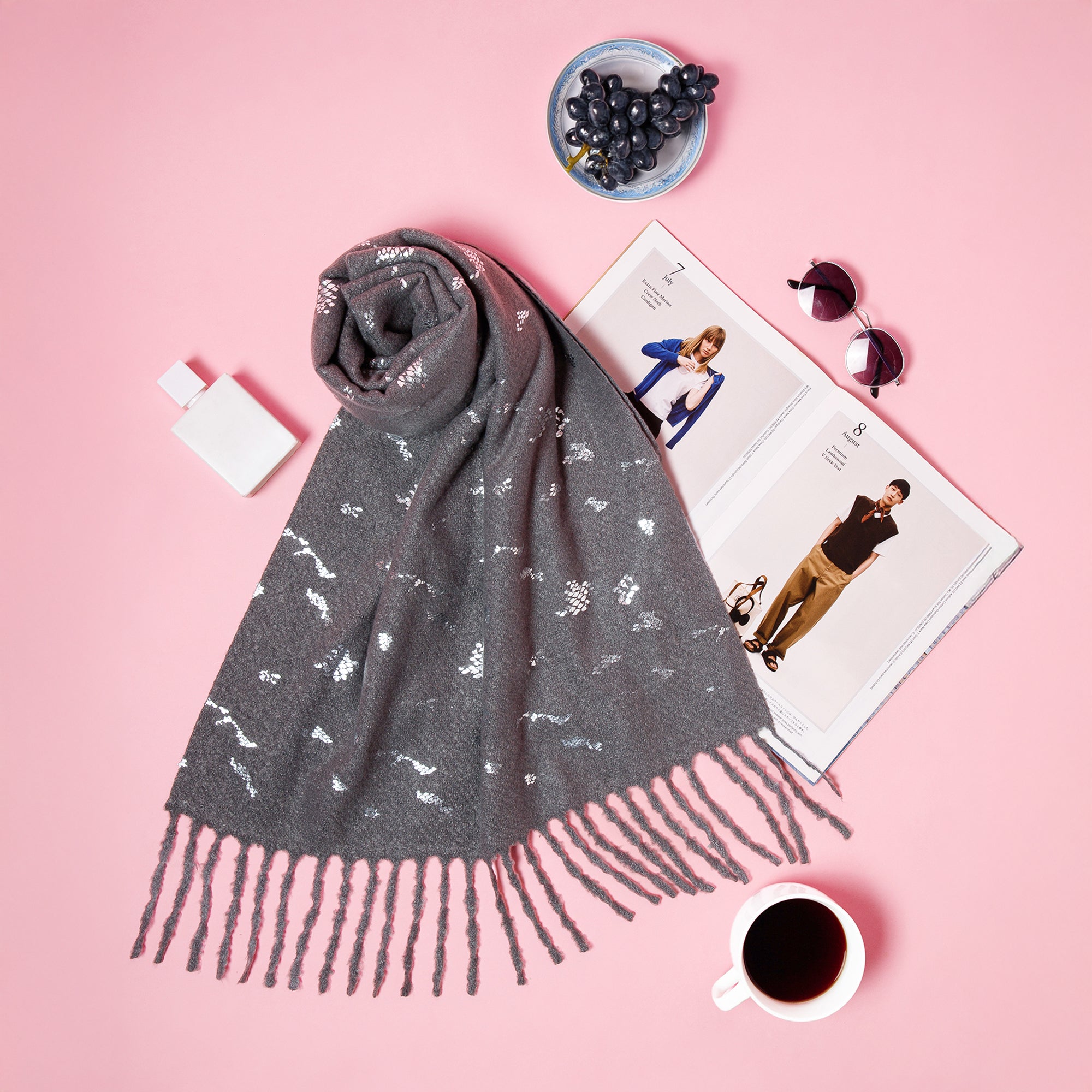 Grey Stole With Foil Print