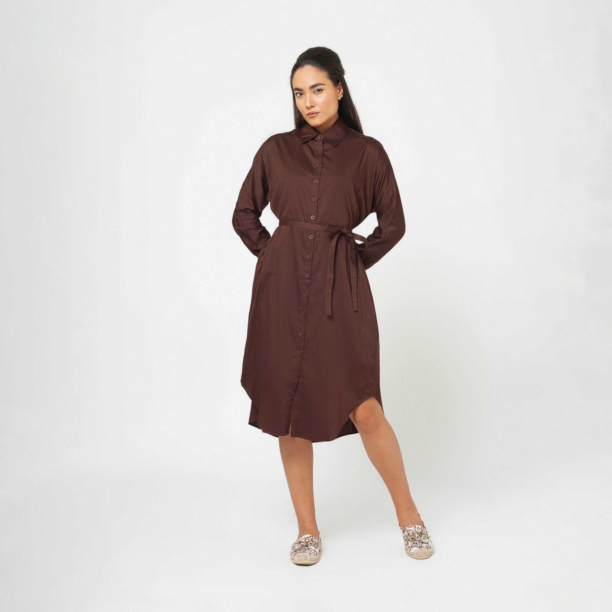Brown Cotton Long Shirt