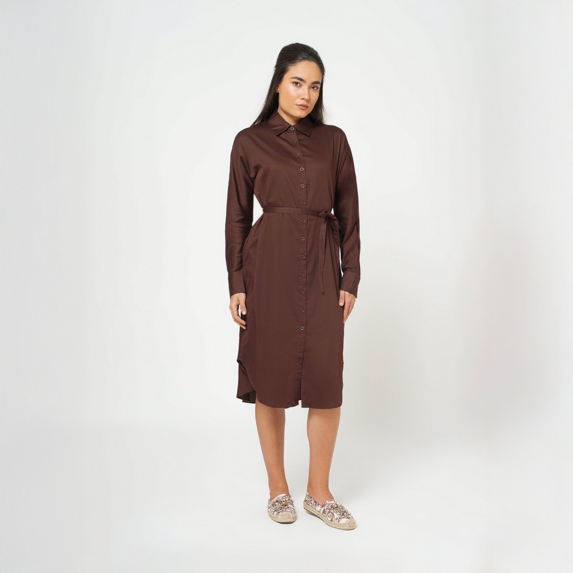 Brown Cotton Long Shirt