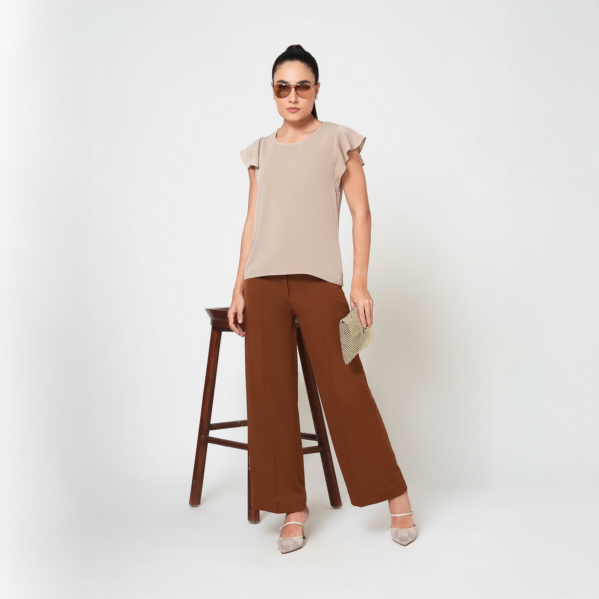 Off White Top with frill on sleeve