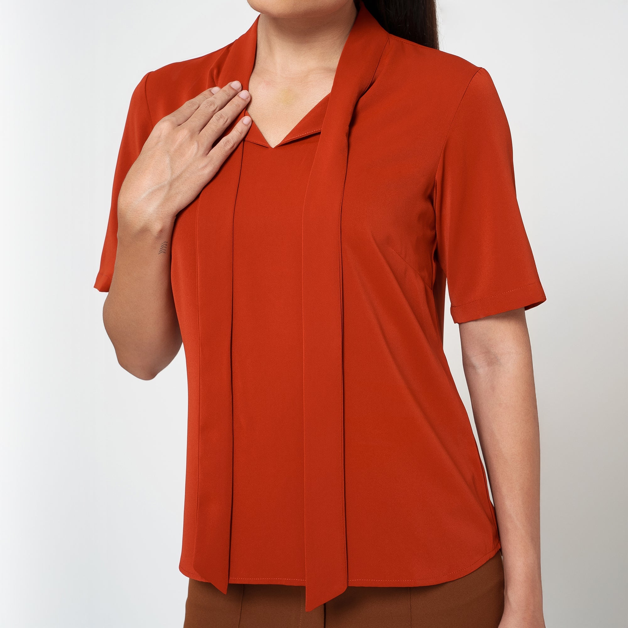 Orange Tie Knot Crepe Top