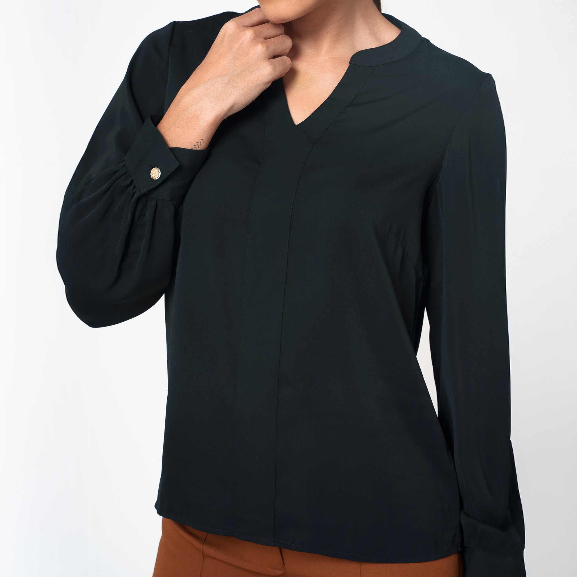 Black Crepe Full Sleeves Top