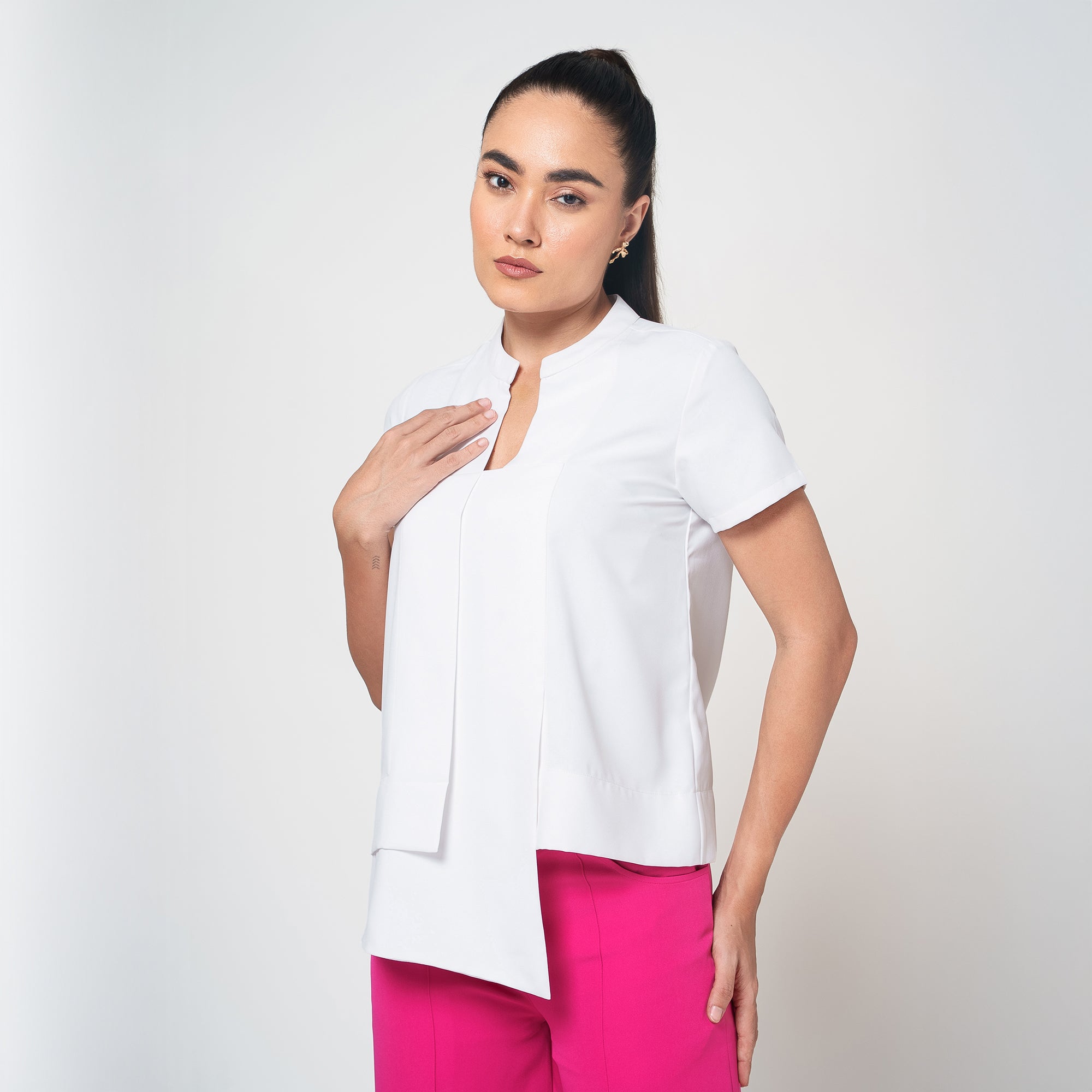 White Assymetrical Boxy Crepe Top