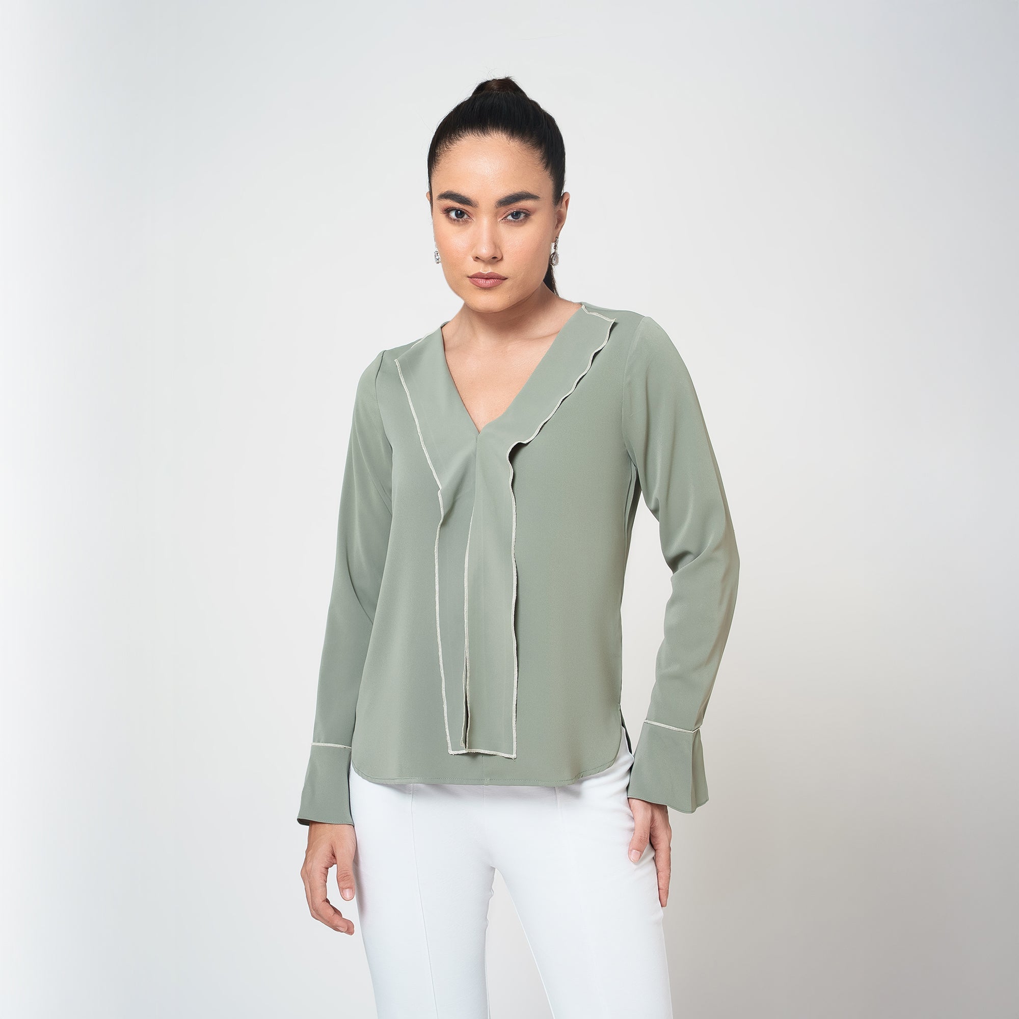 Dusty Green Top with Tie up