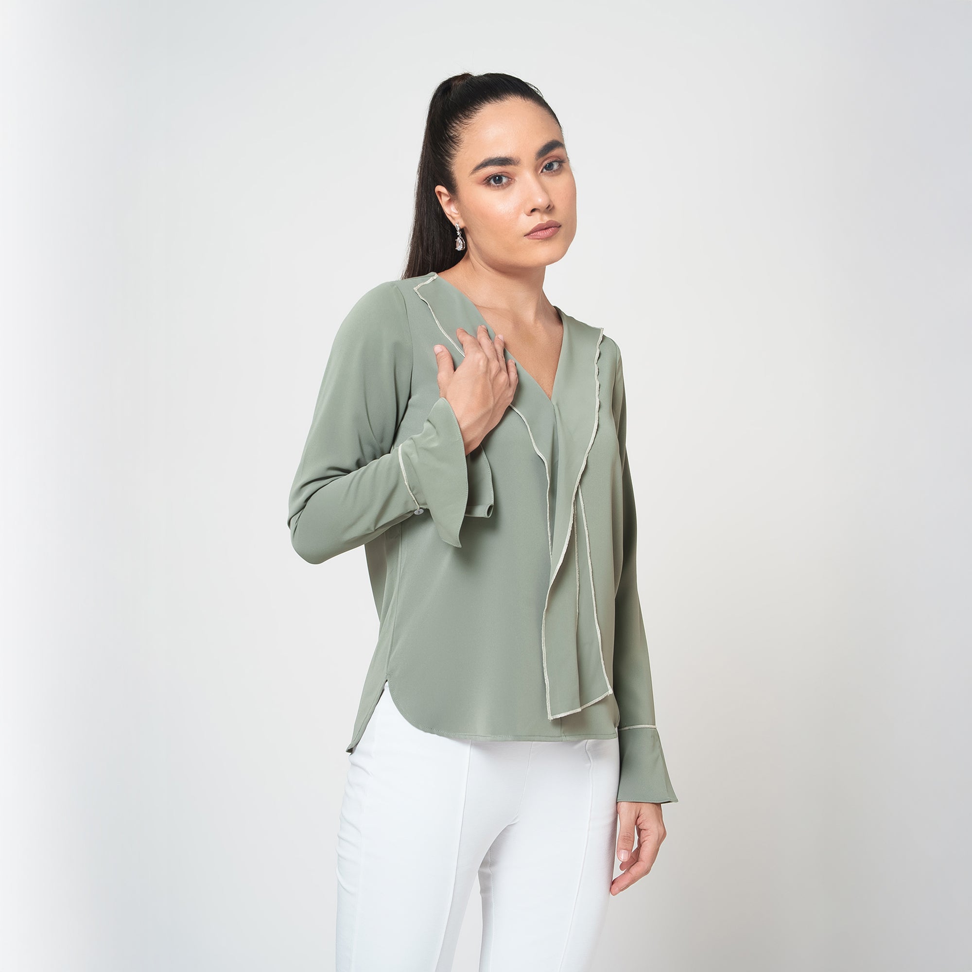 Dusty Green Top with Tie up