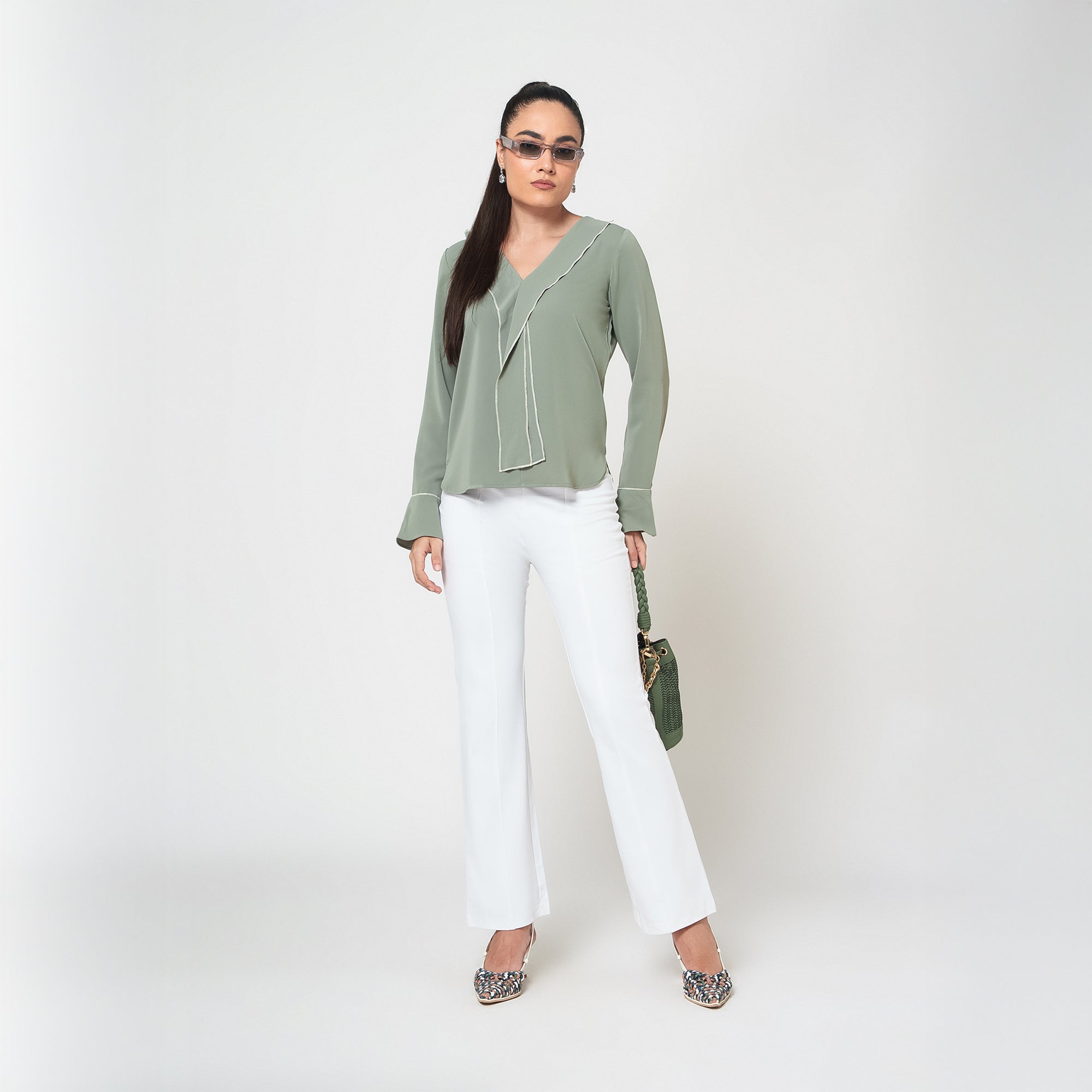 Dusty Green Top with Tie up