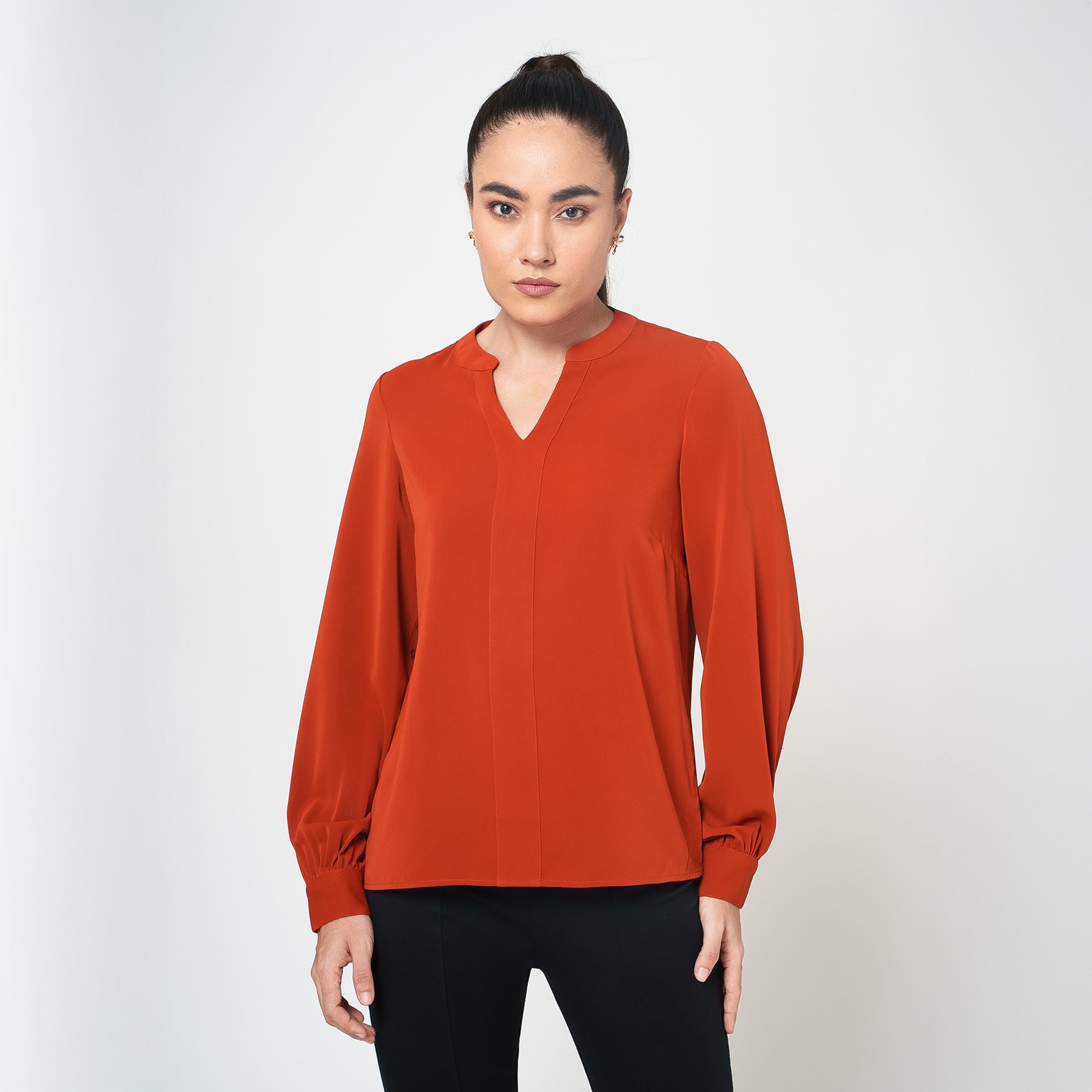 Orange Crepe Full Sleeves Top