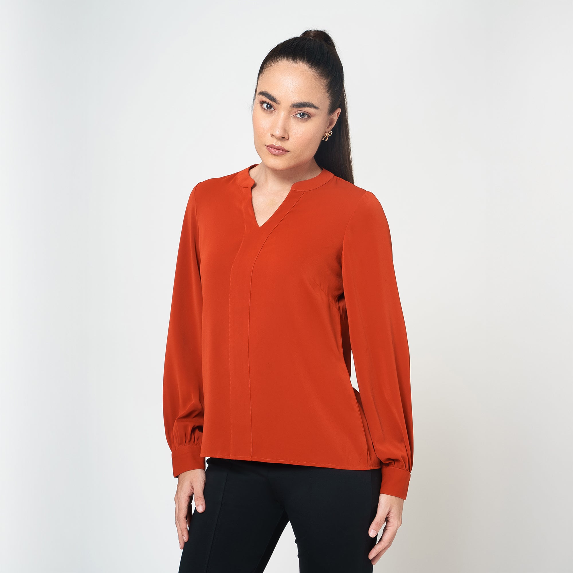 Orange Crepe Full Sleeves Top
