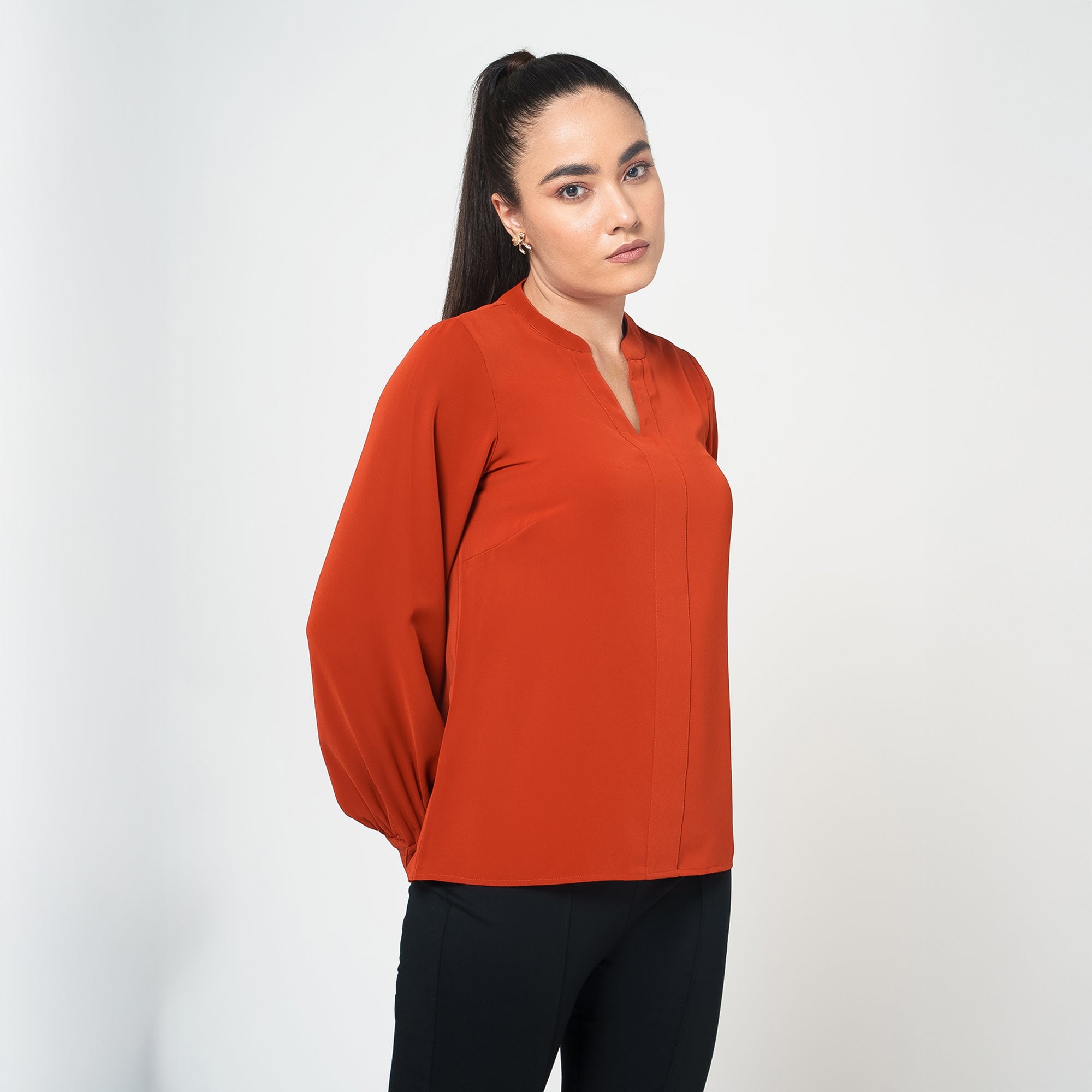 Orange Crepe Full Sleeves Top