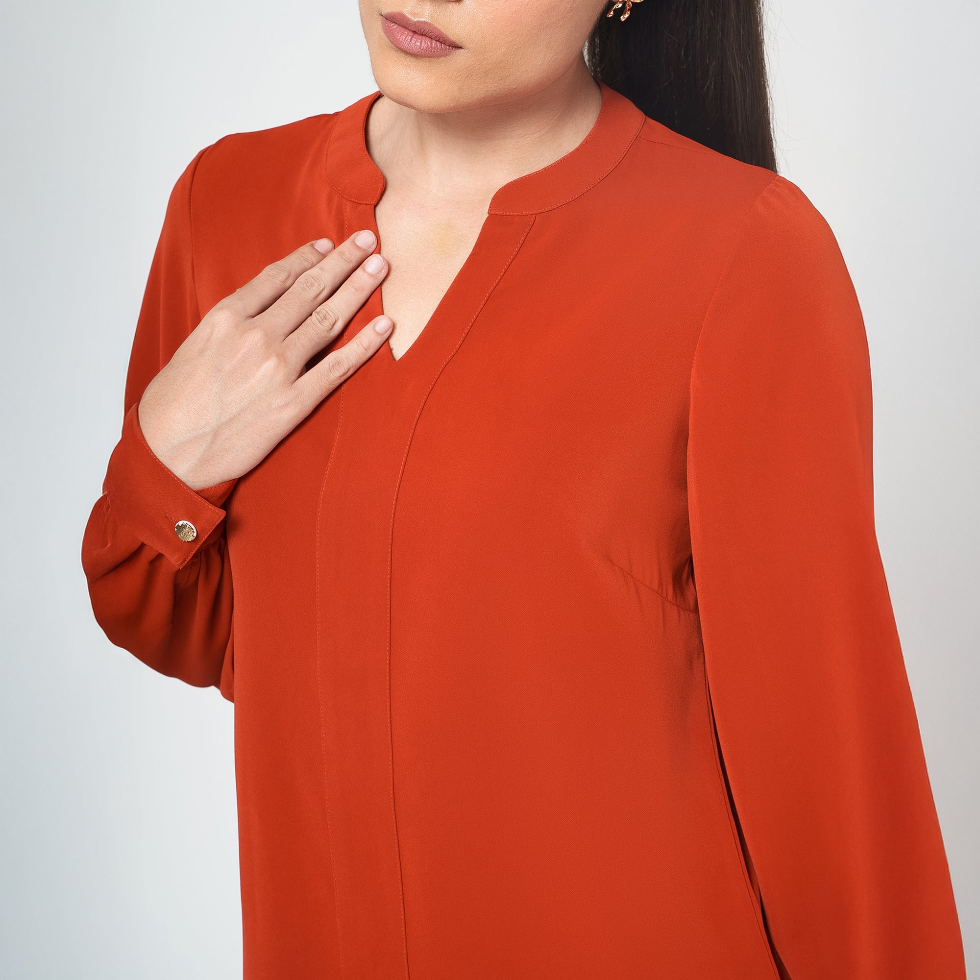 Orange Crepe Full Sleeves Top