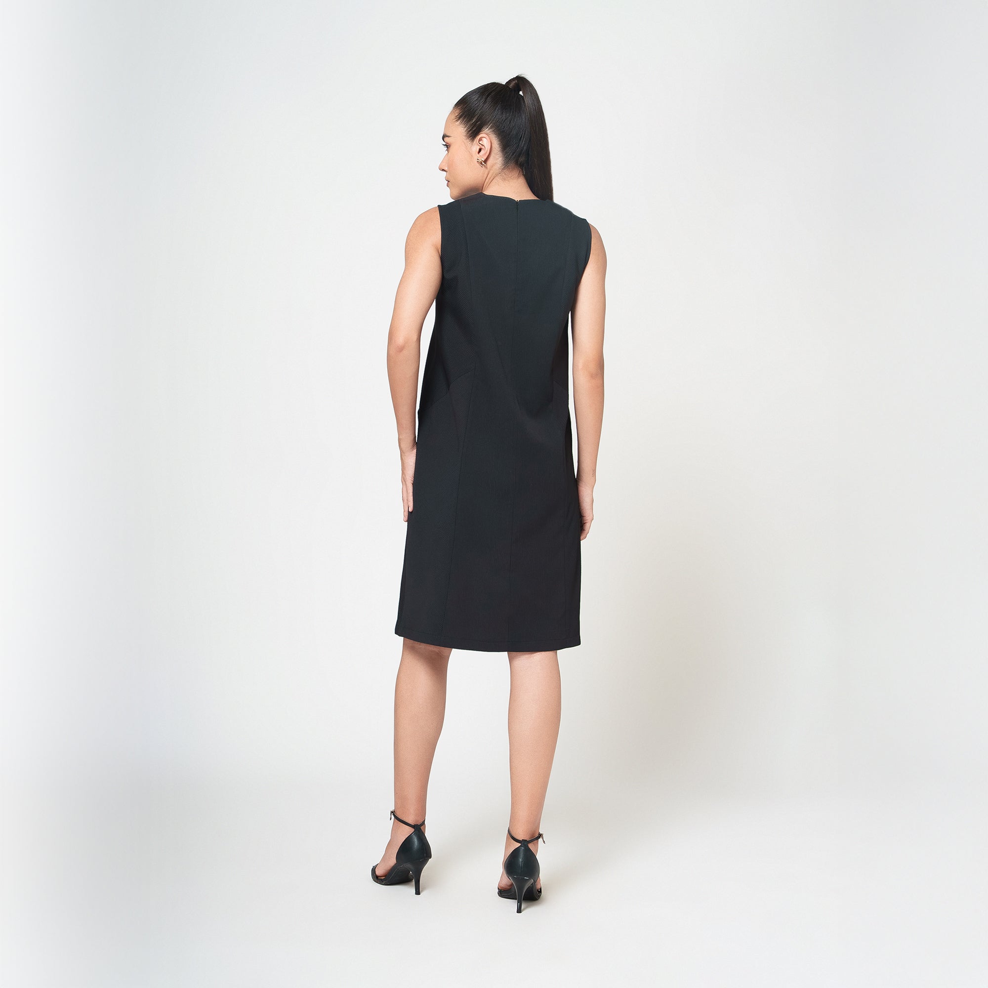 Black Textured Dress With Pockets
