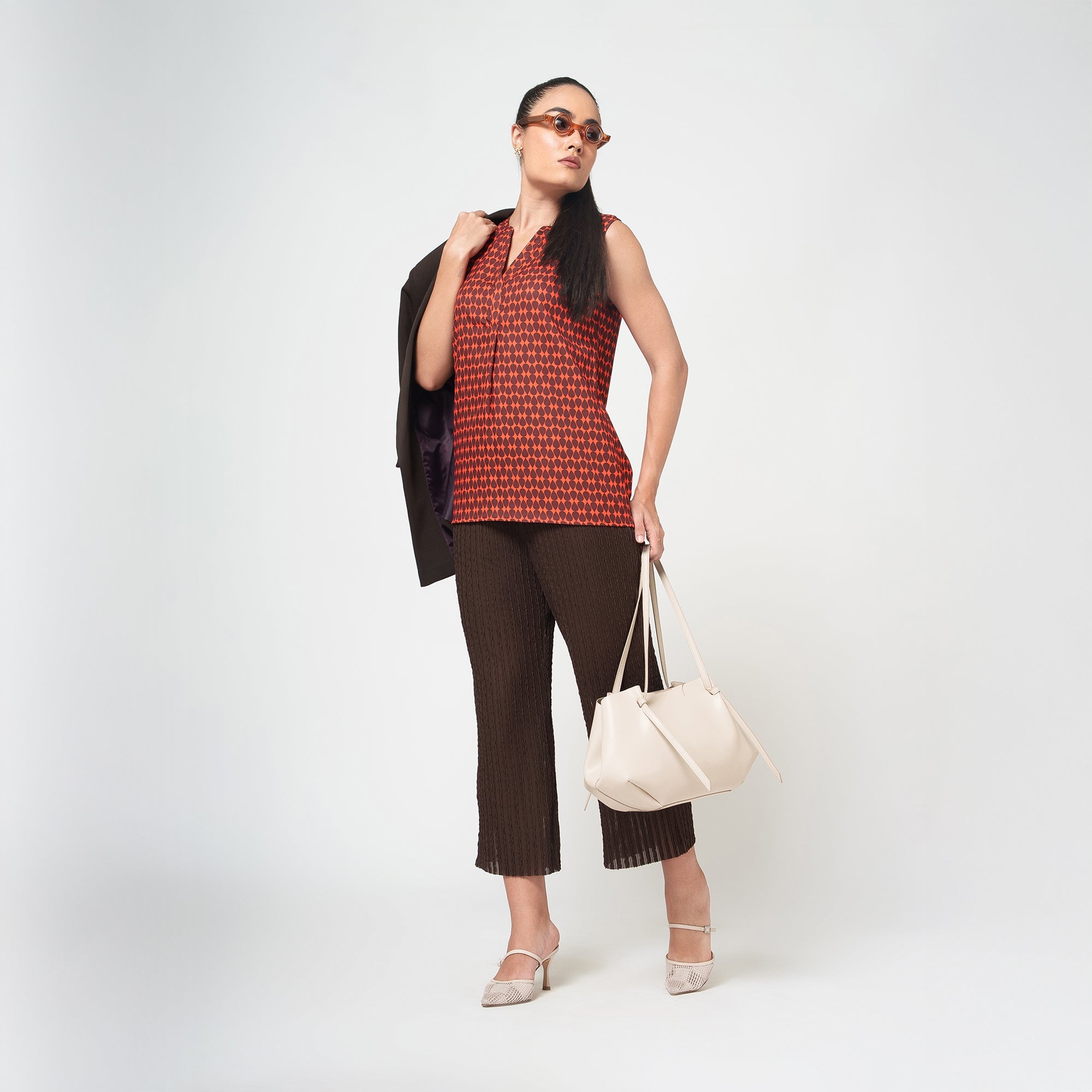 Brown Lycra Textured Plazzo