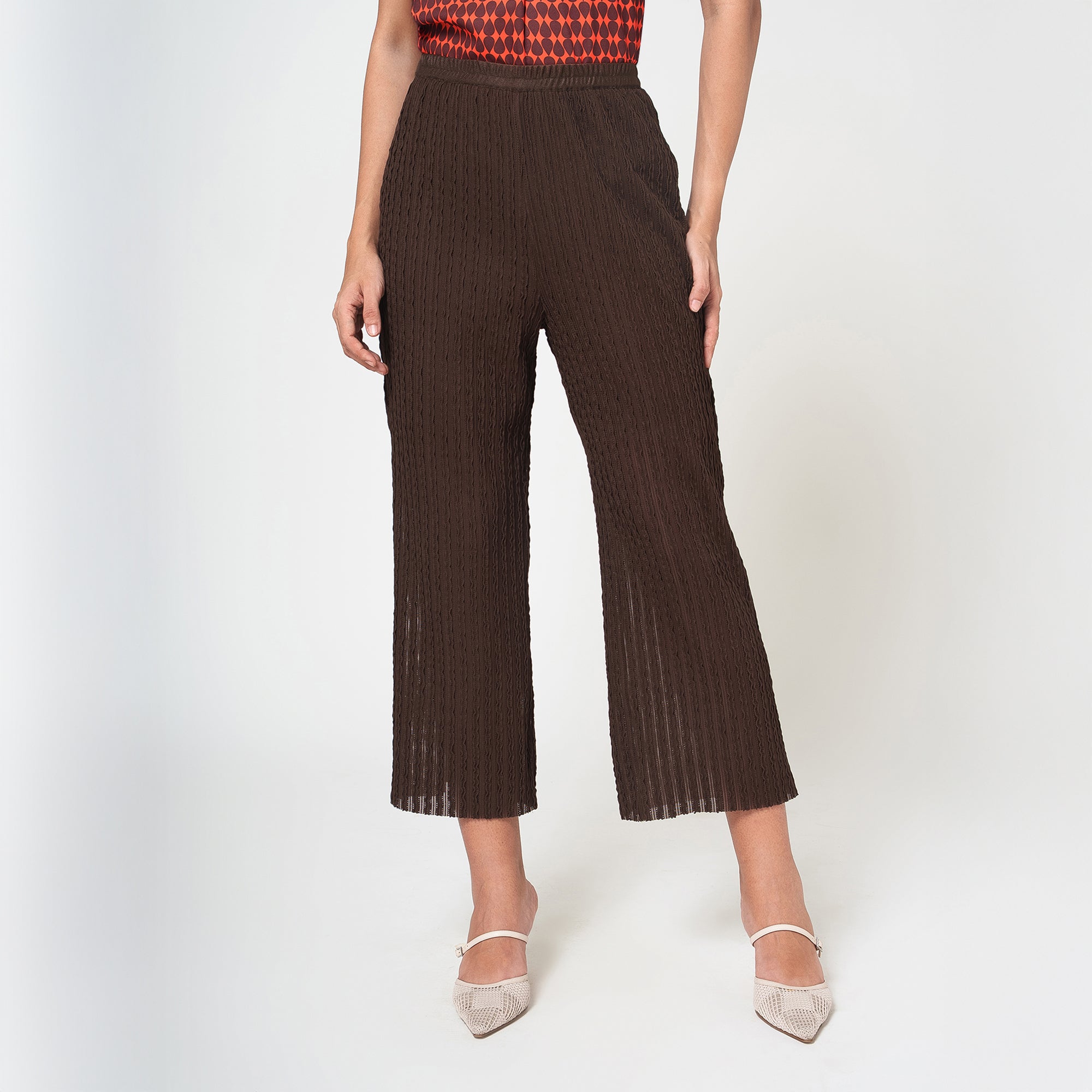 Brown Lycra Textured Plazzo