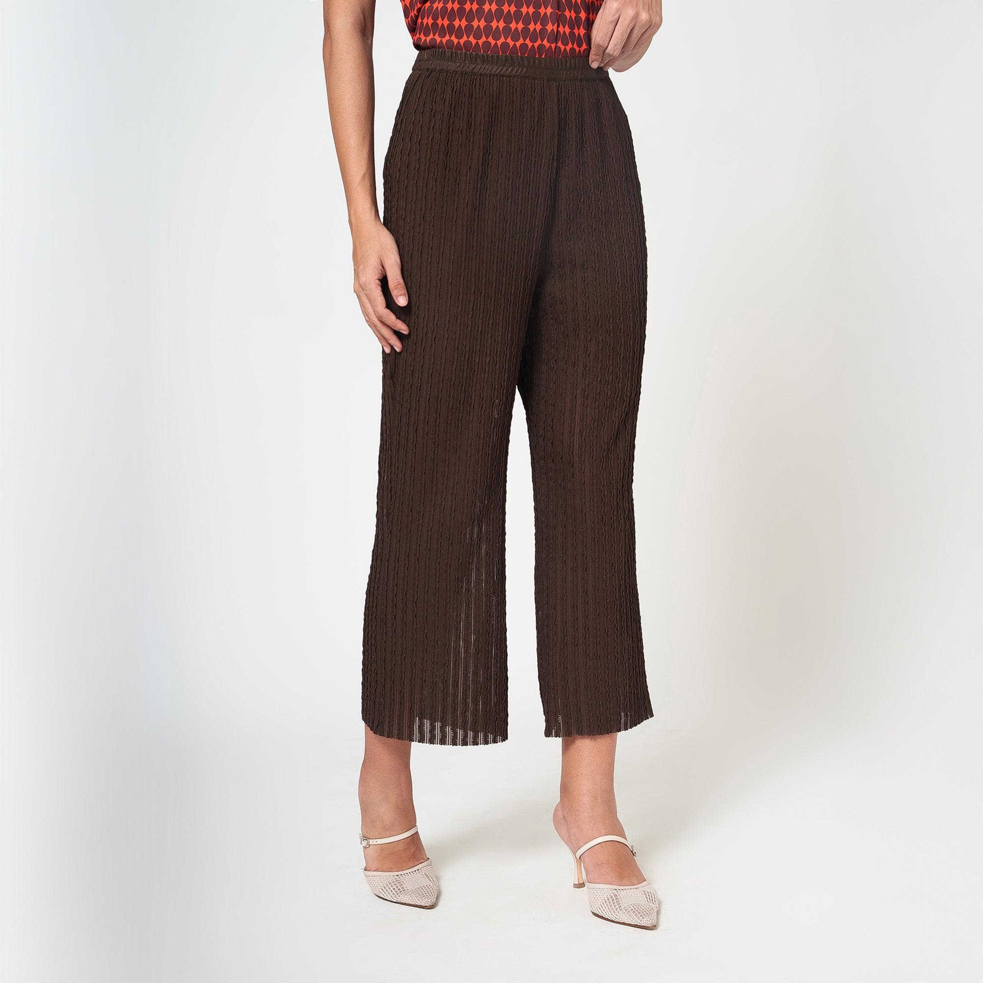 Brown Lycra Textured Plazzo