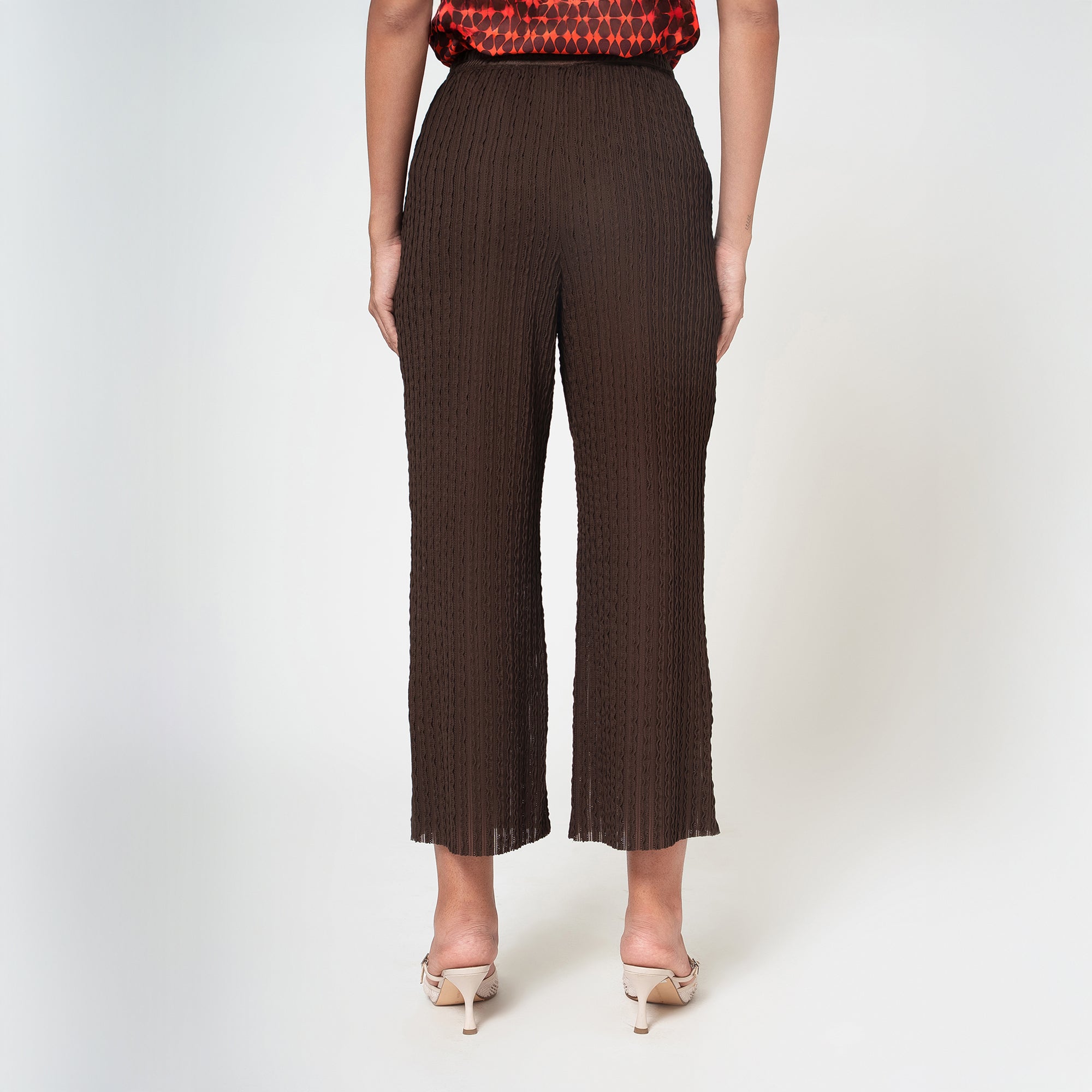 Brown Lycra Textured Plazzo