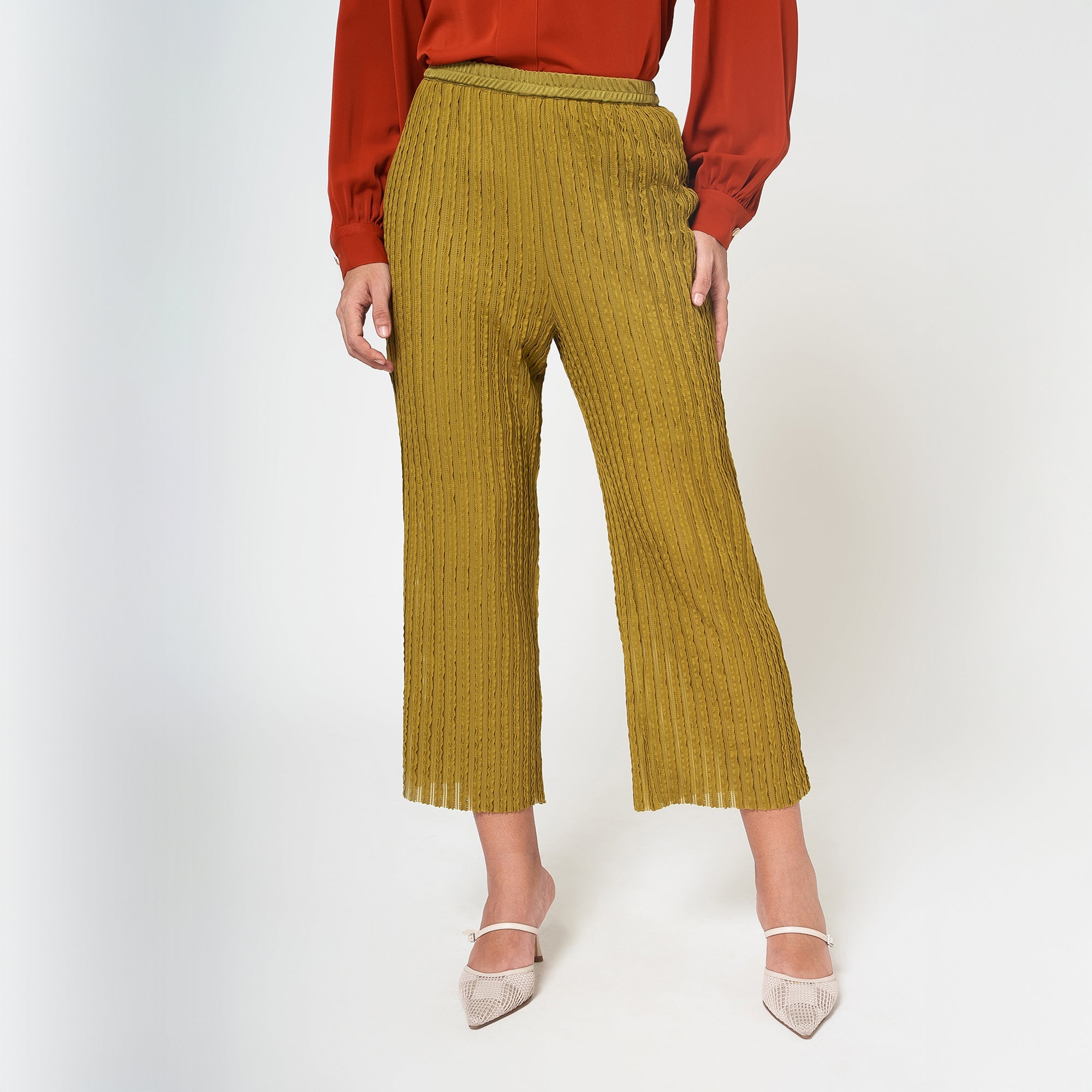 Olive Green Lycra Textured Plazzo