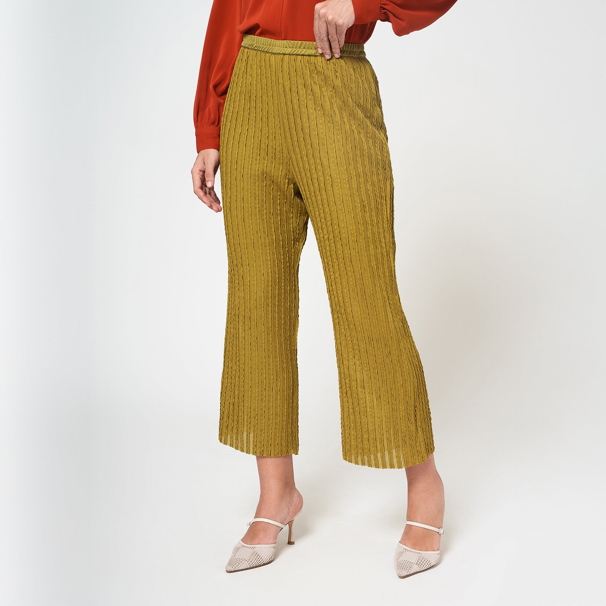 Olive Green Lycra Textured Plazzo