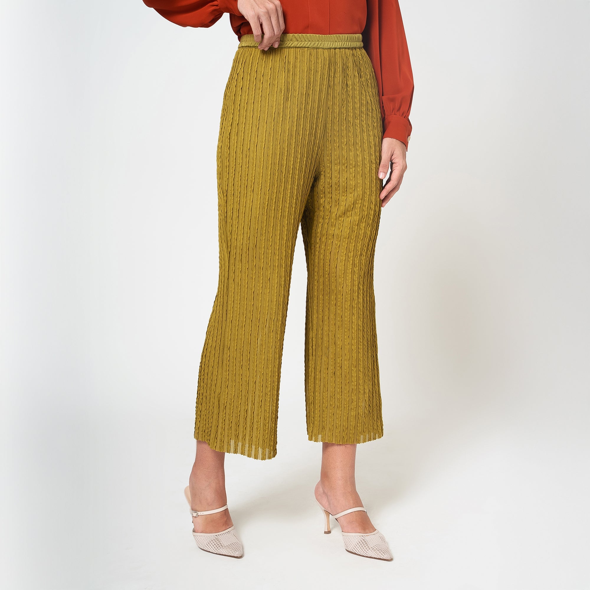 Olive Green Lycra Textured Plazzo