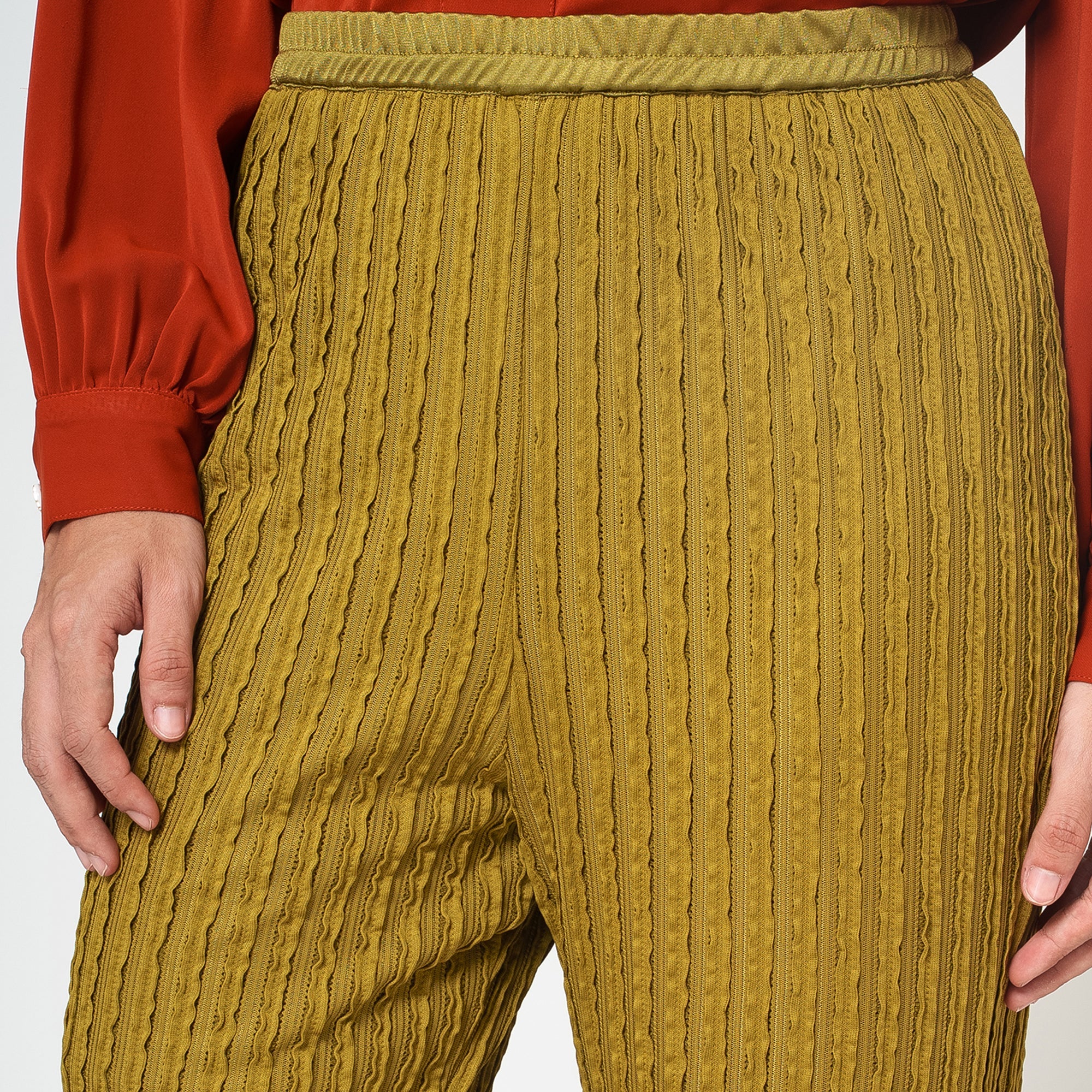 Olive Green Lycra Textured Plazzo