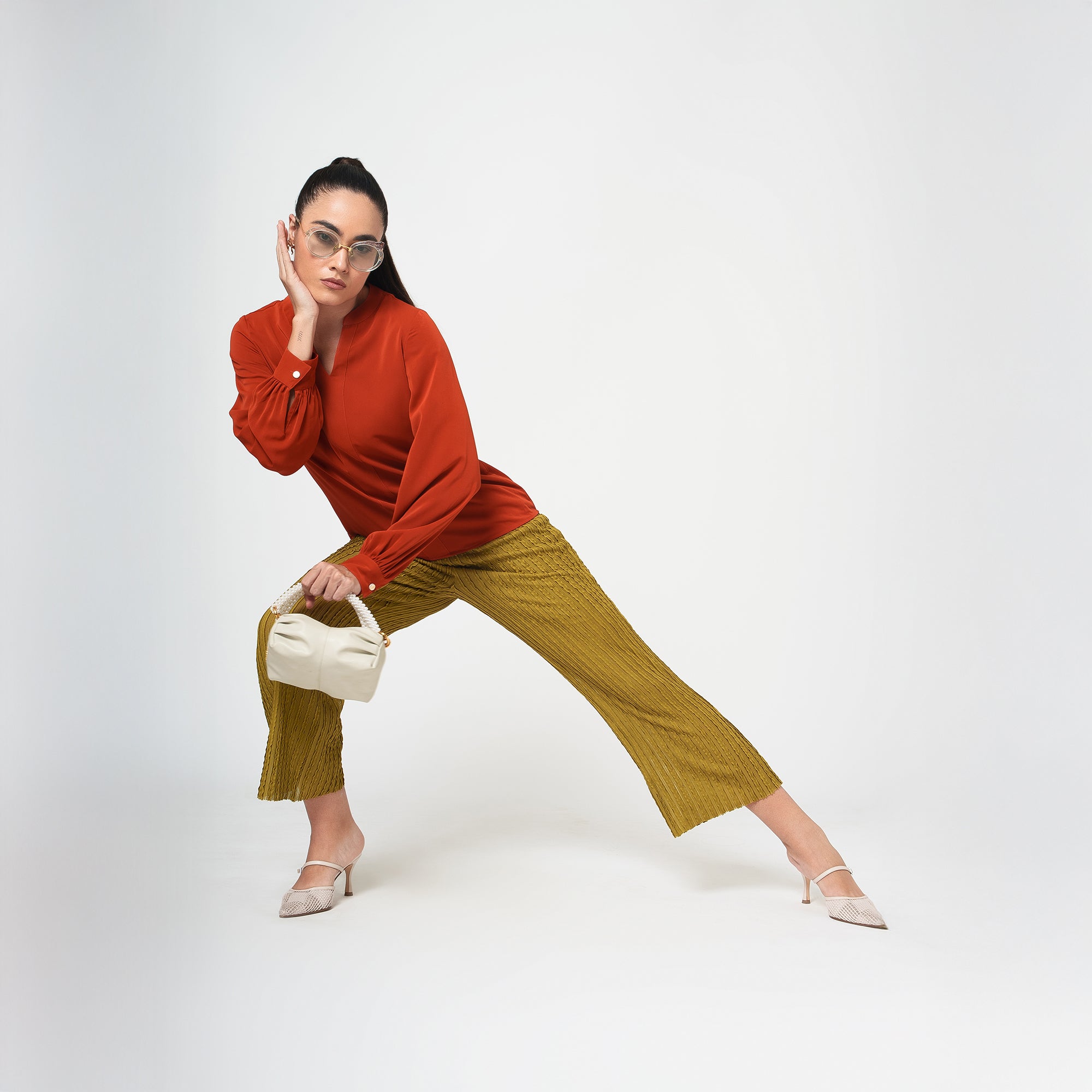 Olive Green Lycra Textured Plazzo