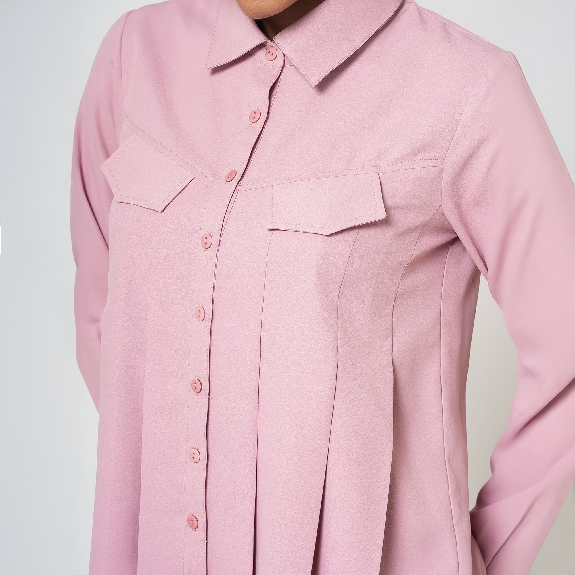 Peach Crepe Pleated Shirt