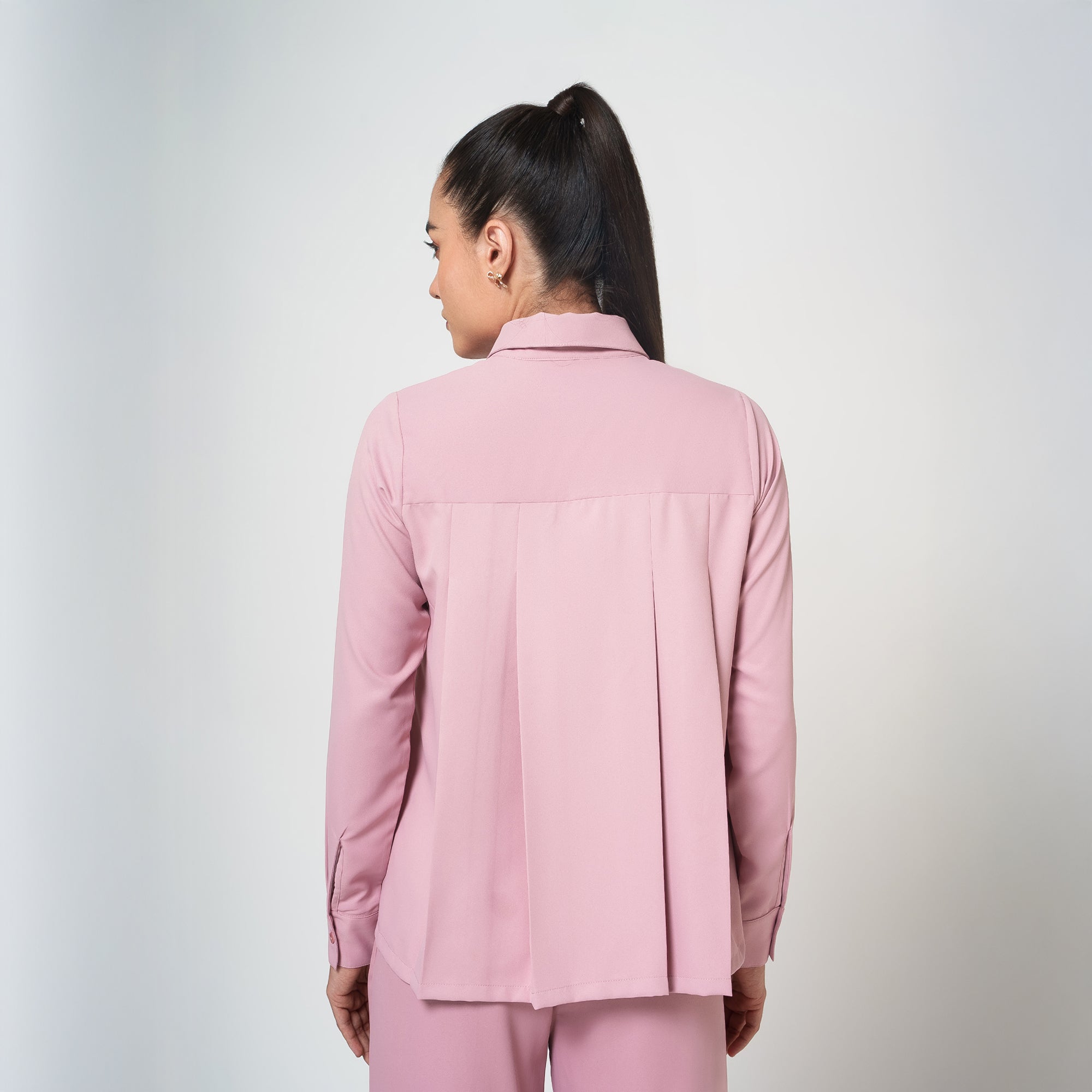 Peach Crepe Pleated Shirt