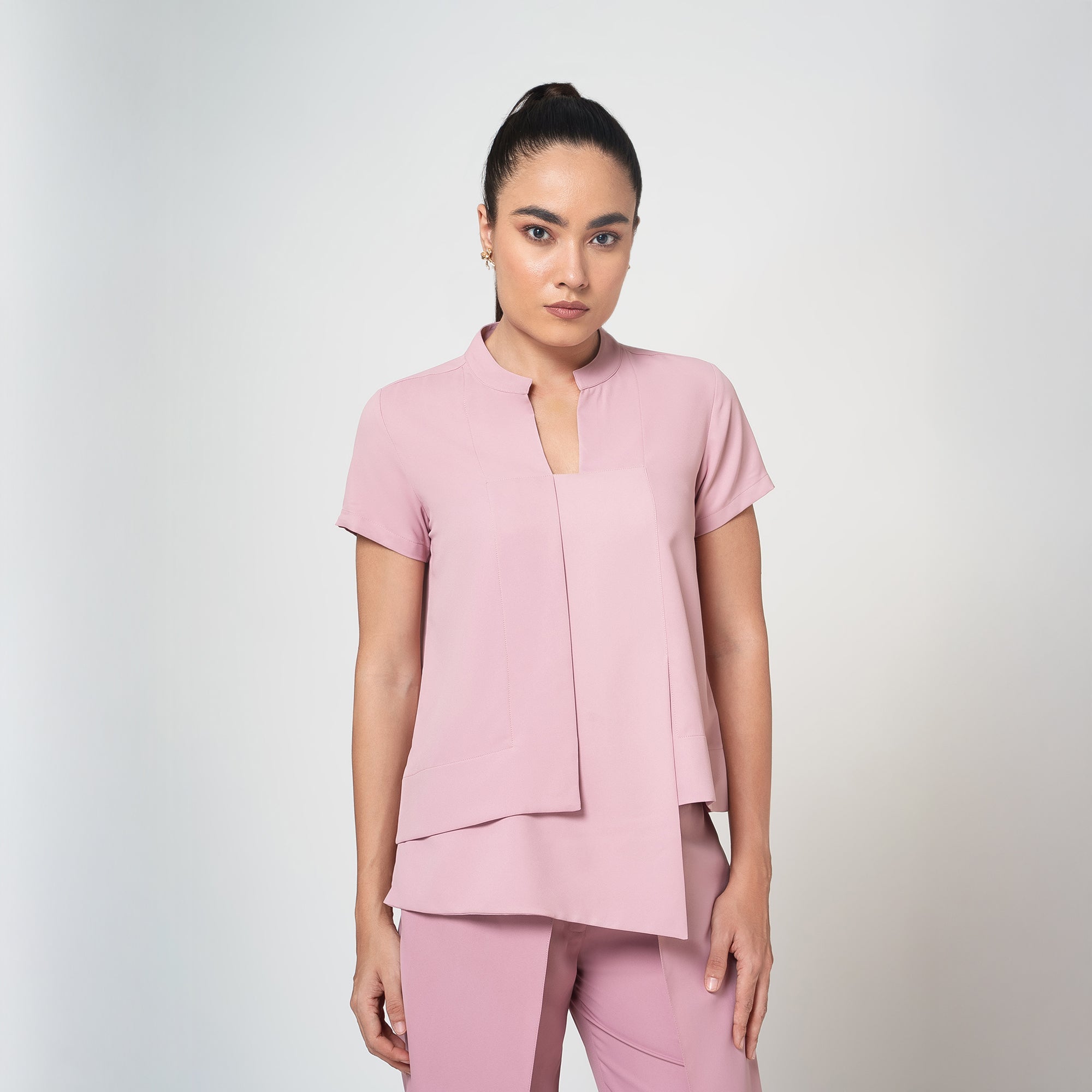 Peach Assymetrical Boxy Crepe Top