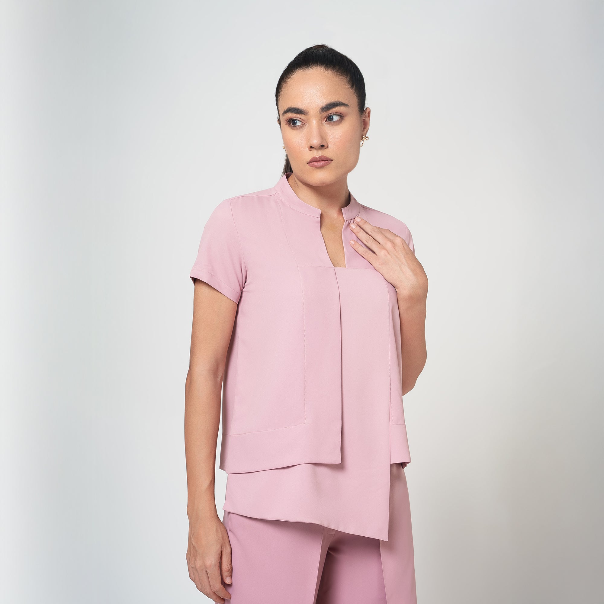 Peach Assymetrical Boxy Crepe Top