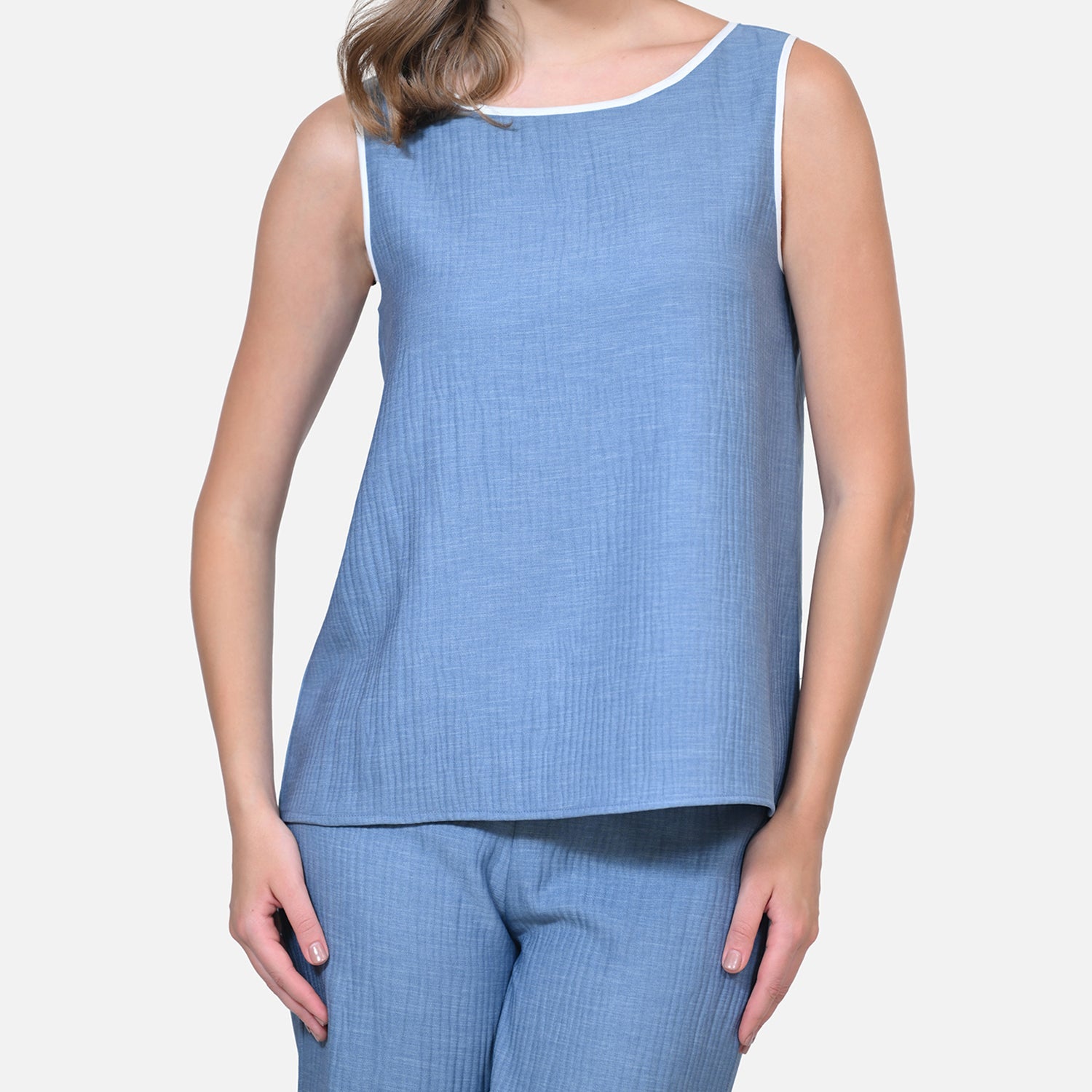 Blue Texture Line Without Sleeves Top