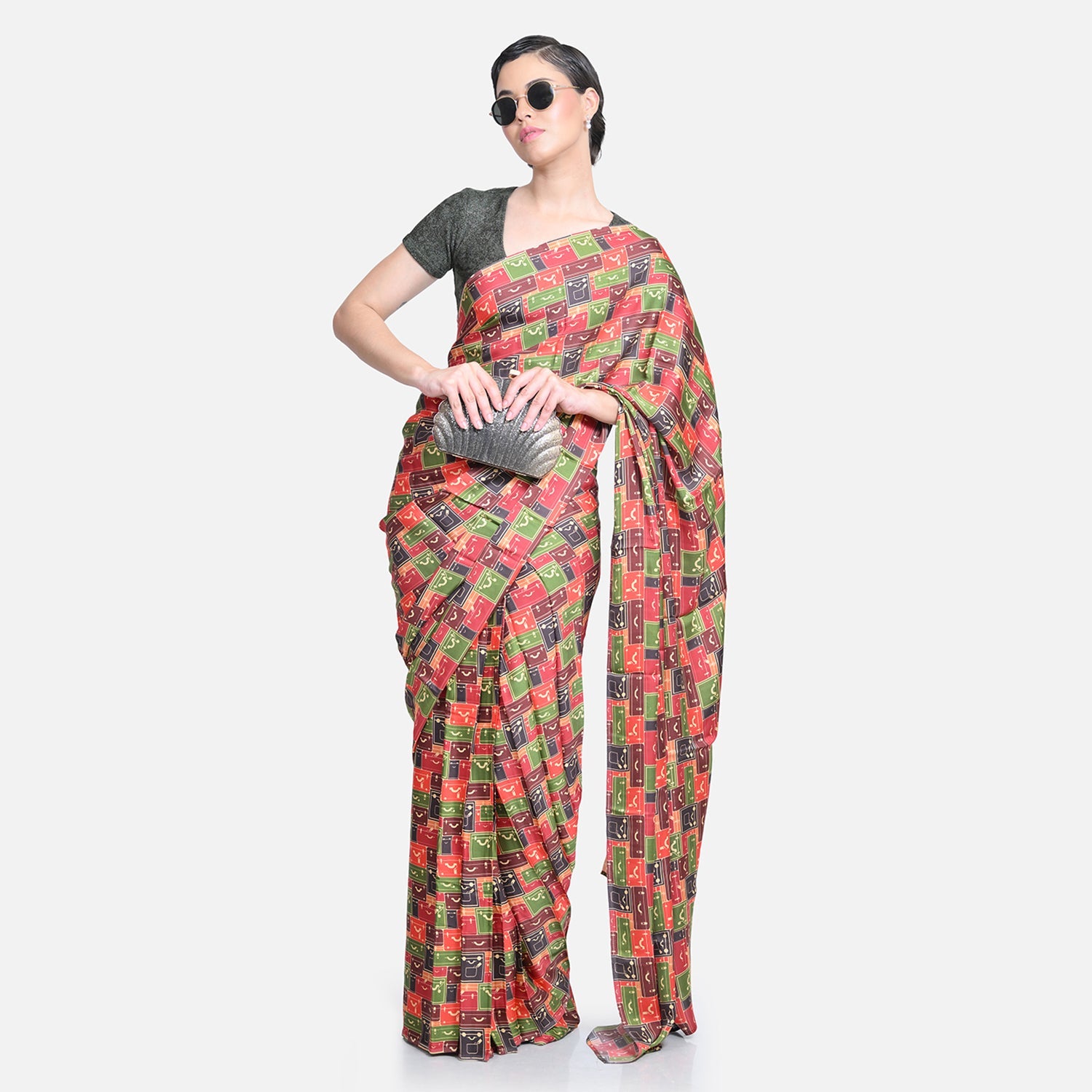 Dark Green Glass Neck Velvet Blouse