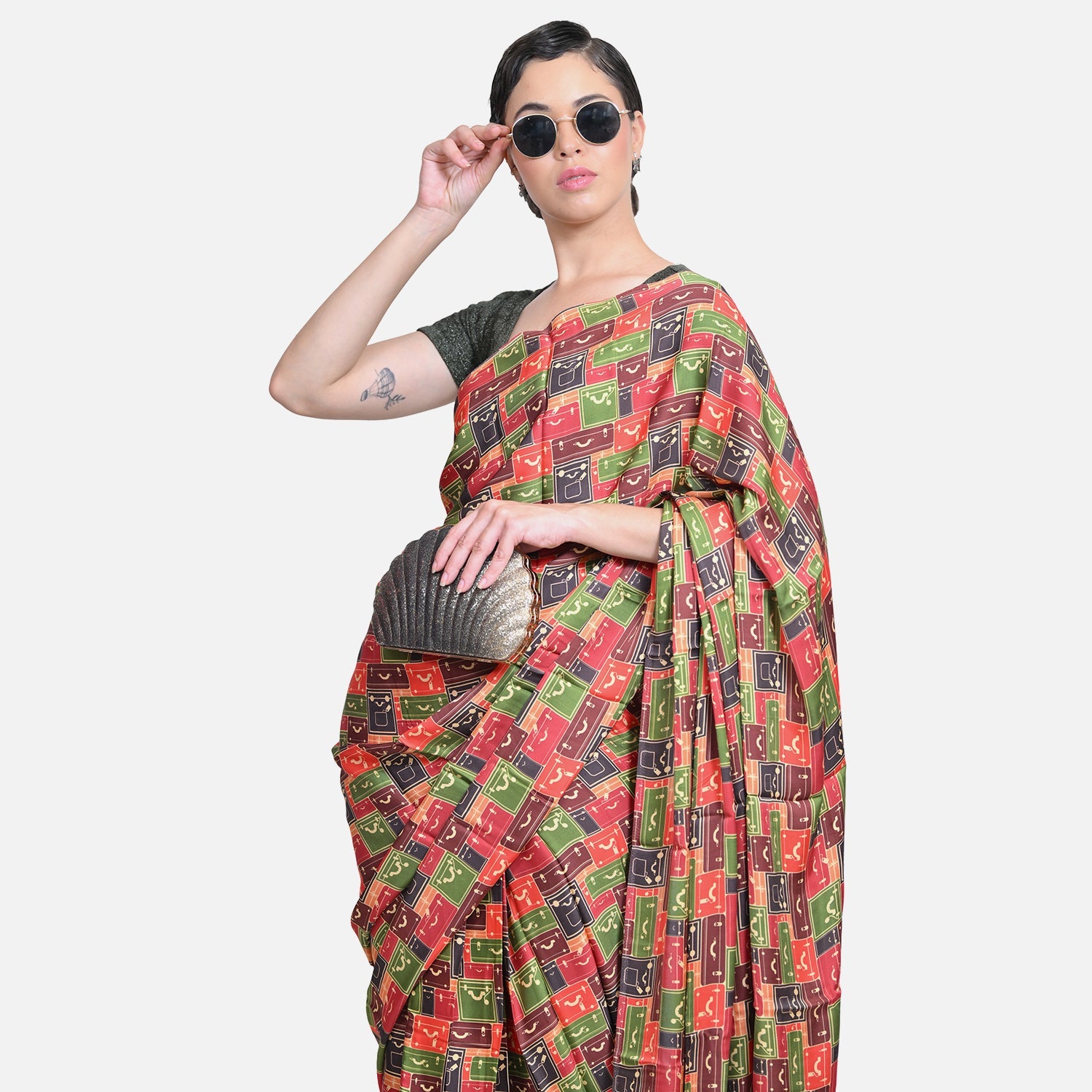 Dark Green Glass Neck Velvet Blouse